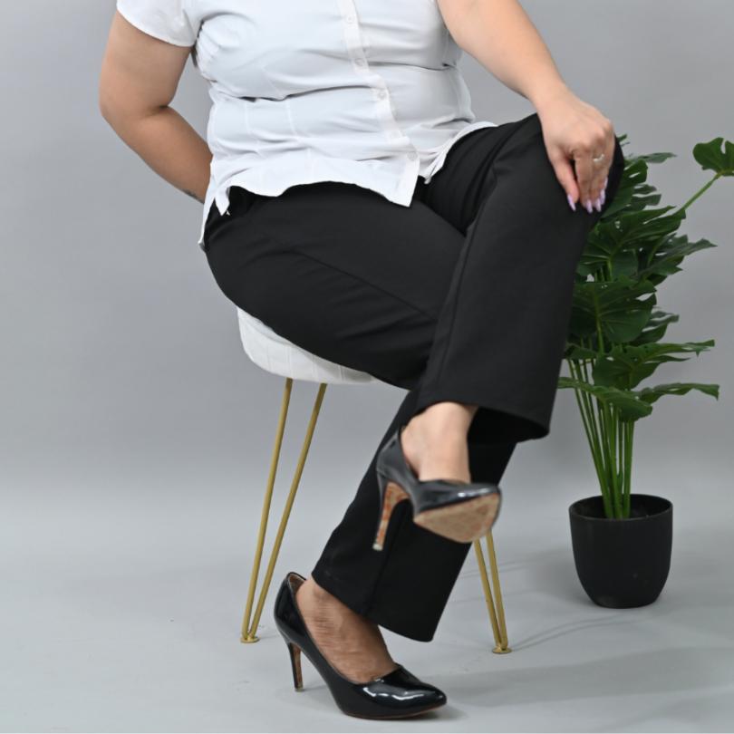 Black plus size stretchable biowash USA HQ cotton cigarette pencil pants with superior elastic belt. [Straight fit] - Milano plus size cigarette pencil pants