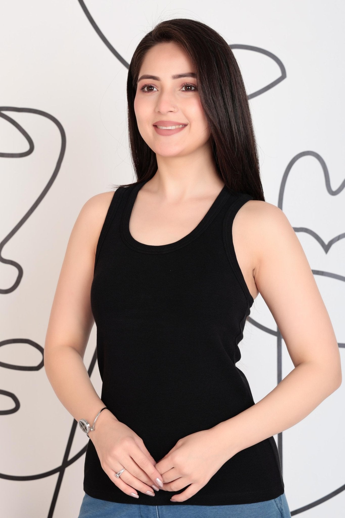 Black raser back neck tank top with pads [ 280 GSM non transparent fabric ] -Rib top