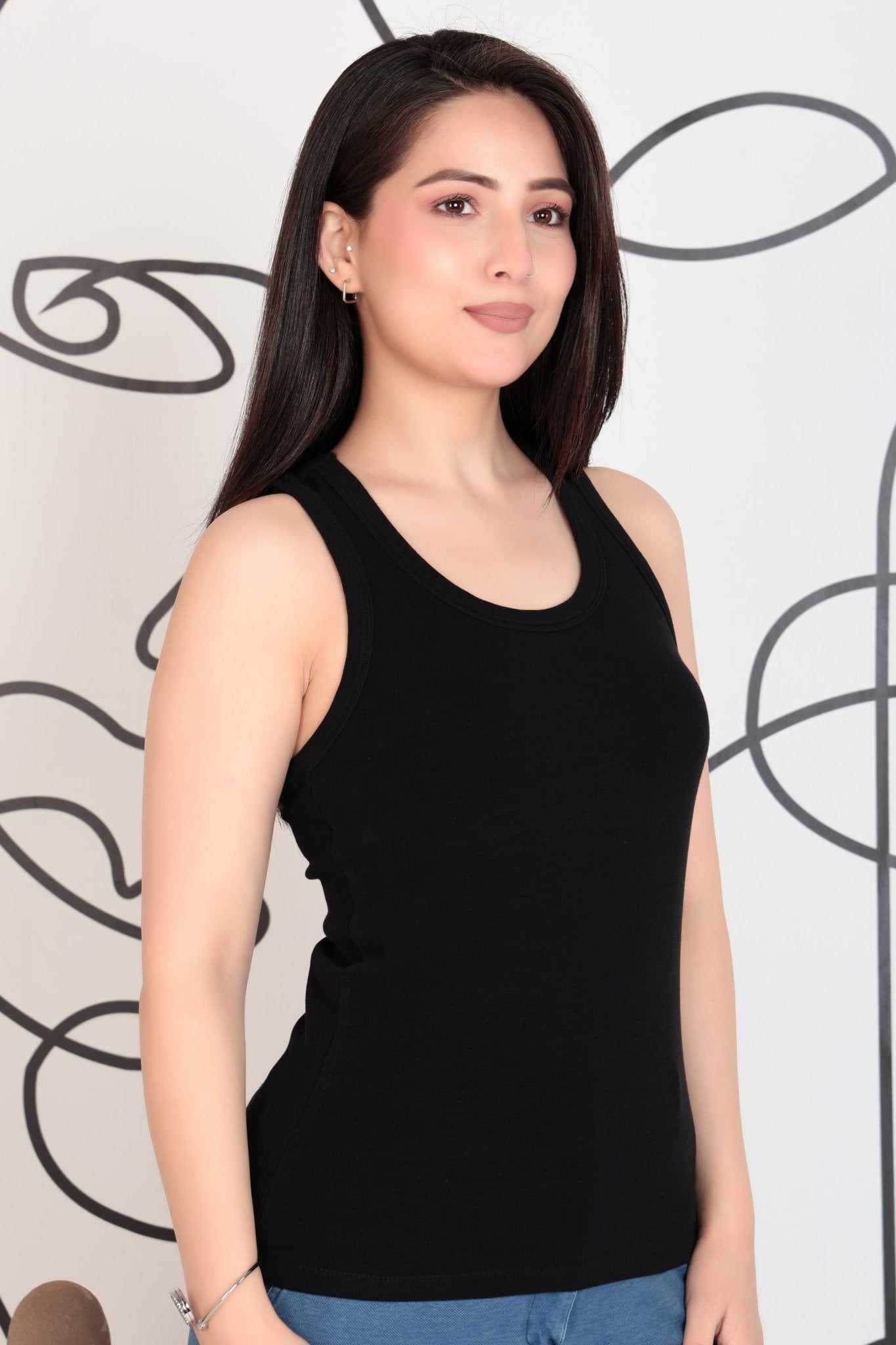 Black raser back neck tank top with pads [ 280 GSM non transparent fabric ] -Rib top