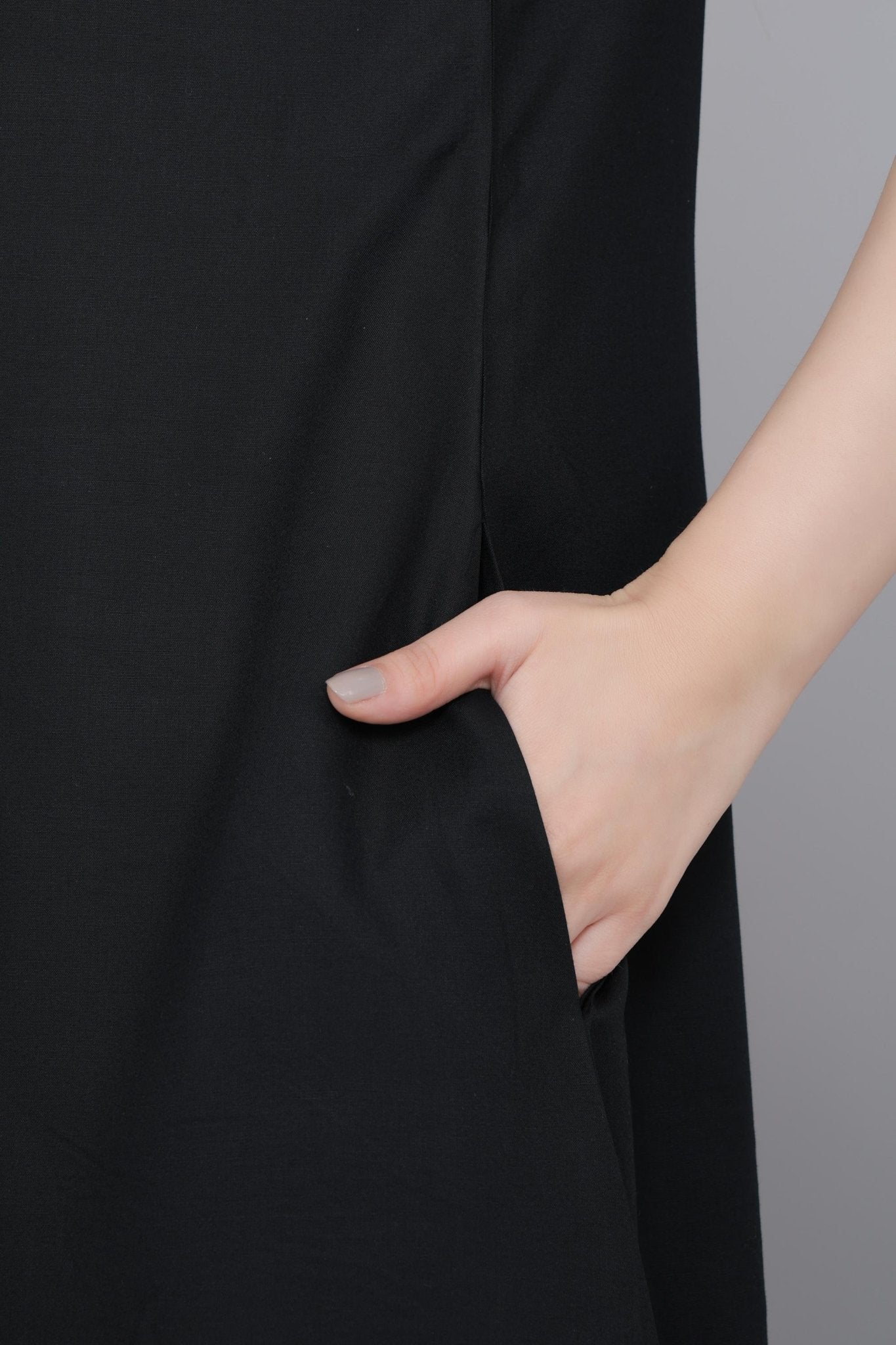 Black rayon flare dress with pocket [ Premium 100% Rayon, Liva Certified ] - Rayon flare dress with pocket