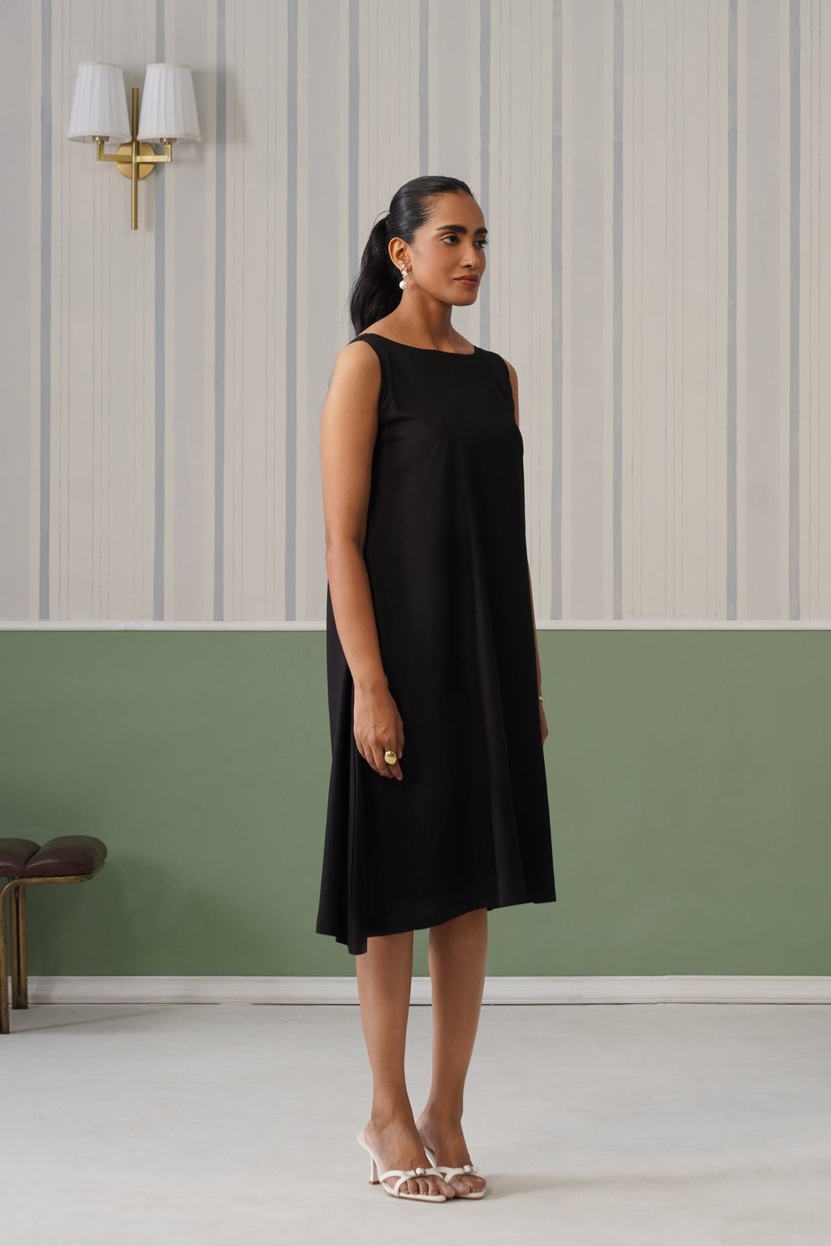 Black rayon flare dress with pocket [ Premium 100% Rayon, Liva Certified ] -Rayon flare dress with pocket