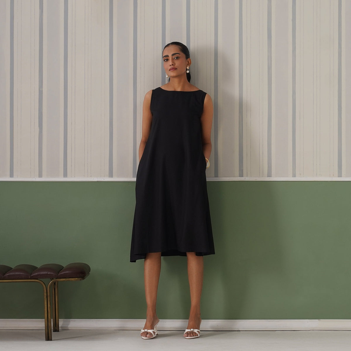 Black rayon flare dress with pocket [ Premium 100% Rayon, Liva Certified ] -Rayon flare dress with pocket