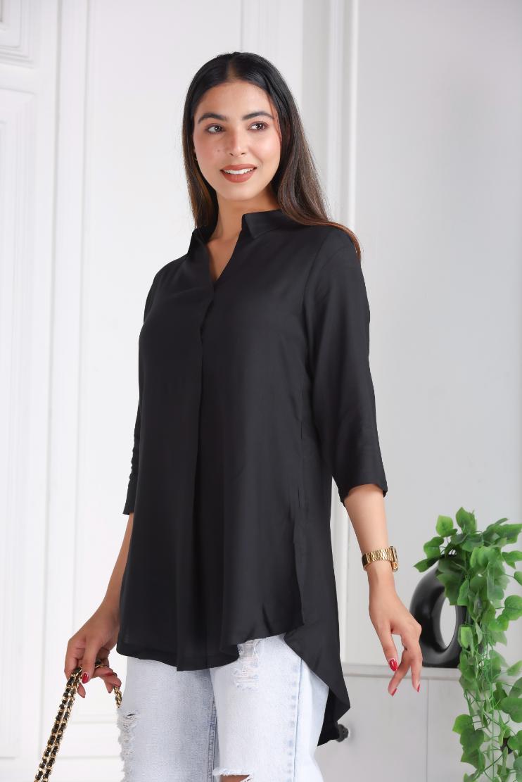 Black rayon flare top [ 100% Rayon, Liva Certified ] - Rayon flare top