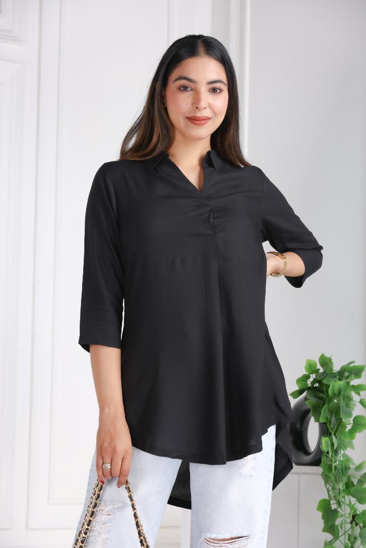 Black rayon flare top [ 100% Rayon, Liva Certified ] - Rayon flare top