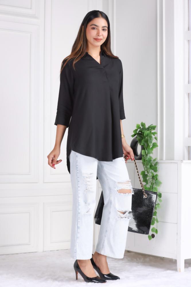 Black rayon flare top [ 100% Rayon, Liva Certified ] - Rayon flare top