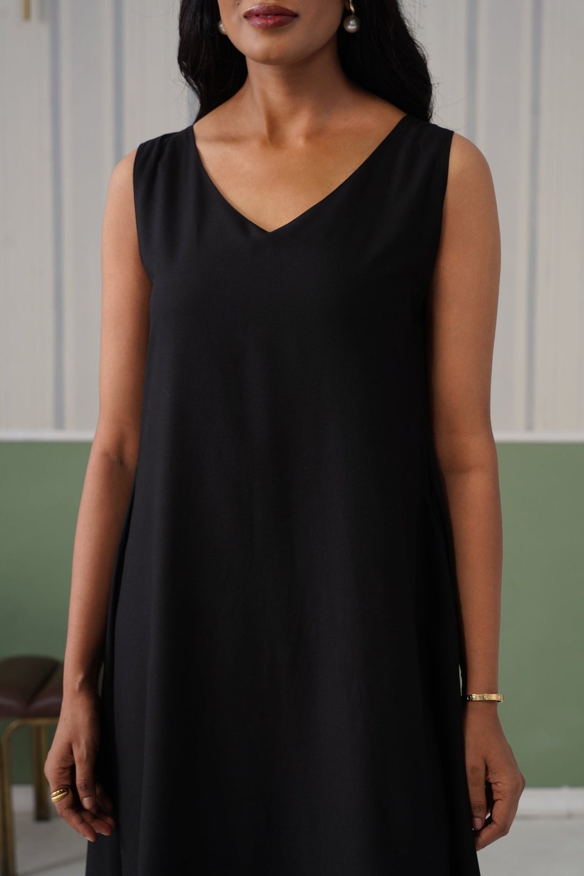 Black rayon line dress with pocket [ Premium 100% Rayon, Liva Certified ] -Rayon line dress with pocket