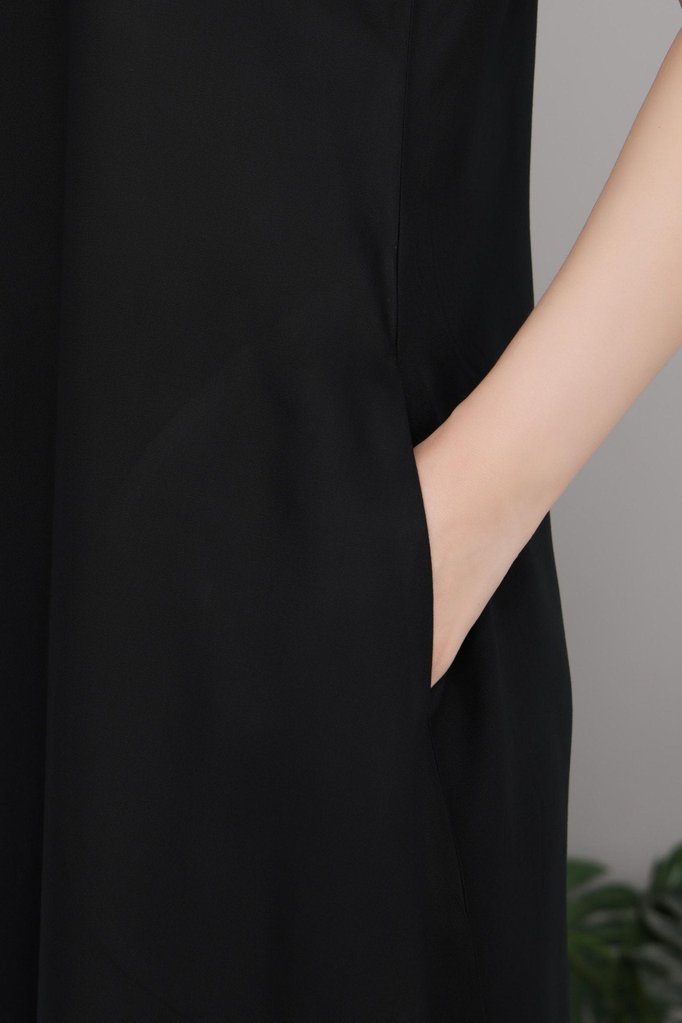 Black rayon line dress with pocket [ Premium 100% Rayon, Liva Certified ] - Rayon line dress with pocket