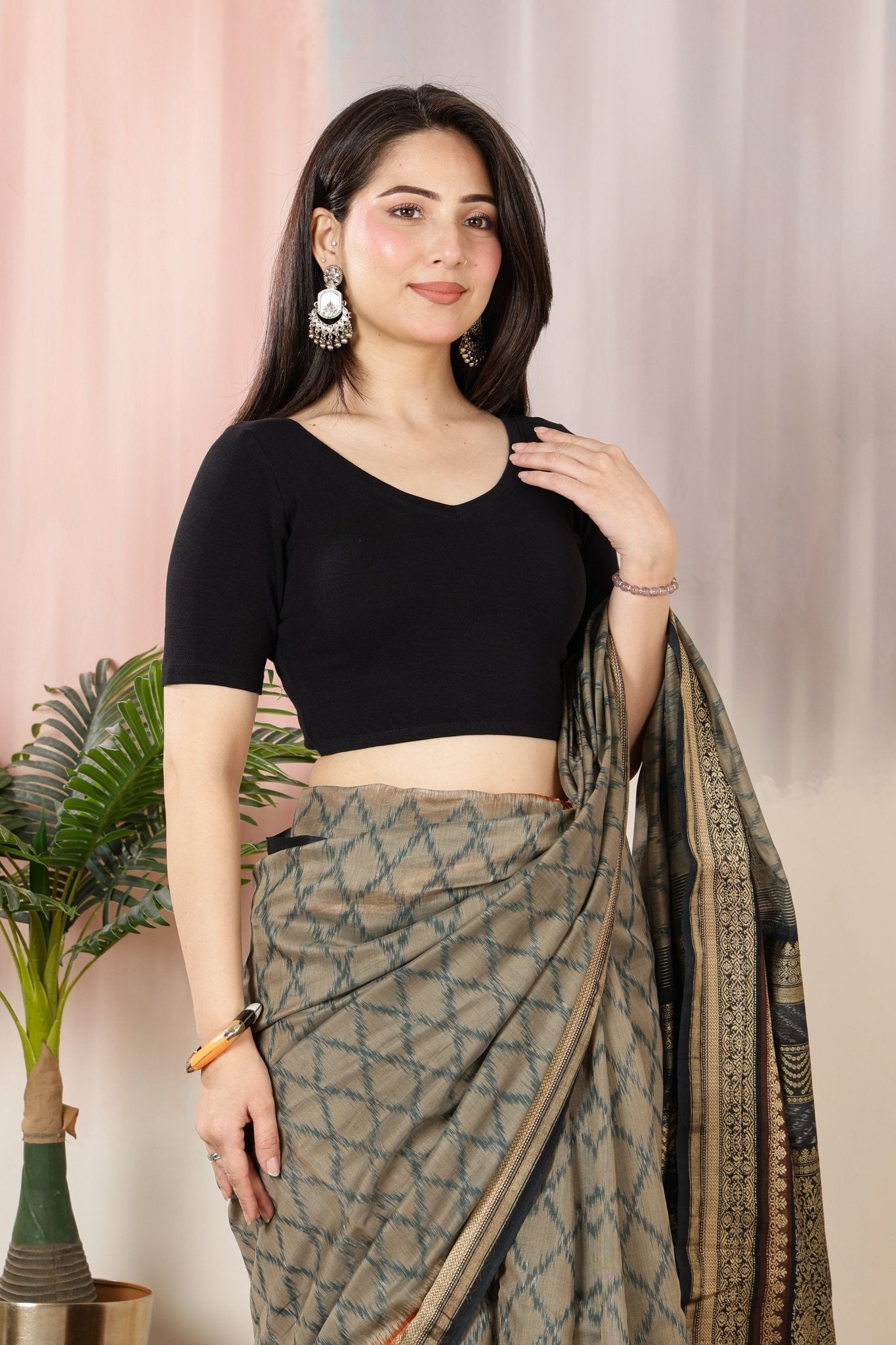 Black Rib Blouse [ 100% USA HQ Cotton, 280 GSM non transparent fabric ] -Rib blouse
