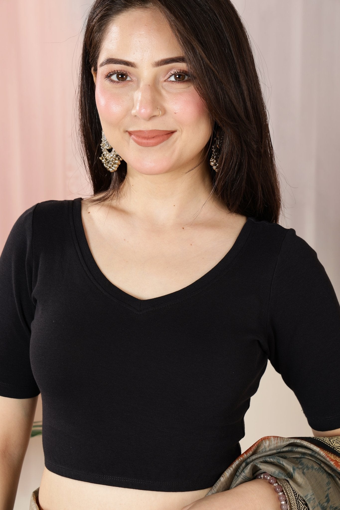 Black Rib Blouse [ 100% USA HQ Cotton, 280 GSM non transparent fabric ] -Rib blouse