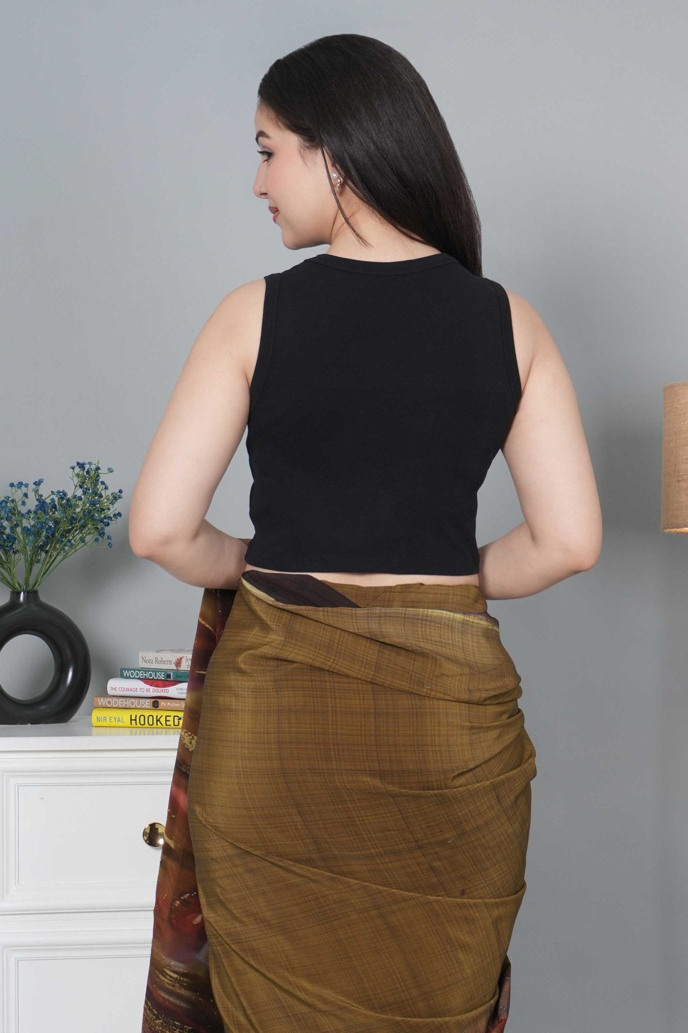 Black Rib Crop Blouse [ 100% USA HQ Cotton, 280 GSM non transparent fabric ] - Rib crop blouse