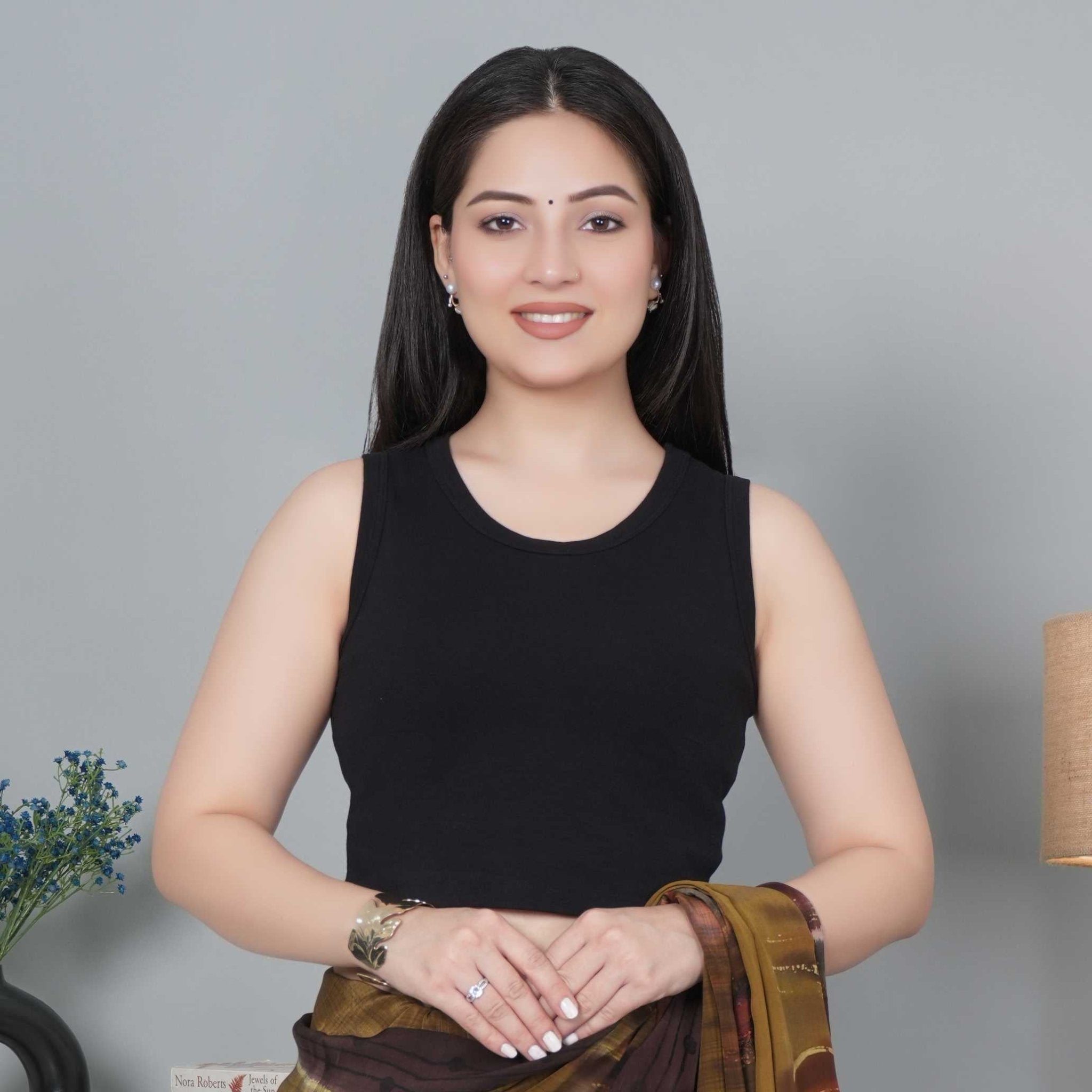 Black Rib Crop Blouse [ 100% USA HQ Cotton, 280 GSM non transparent fabric ] - Rib crop blouse