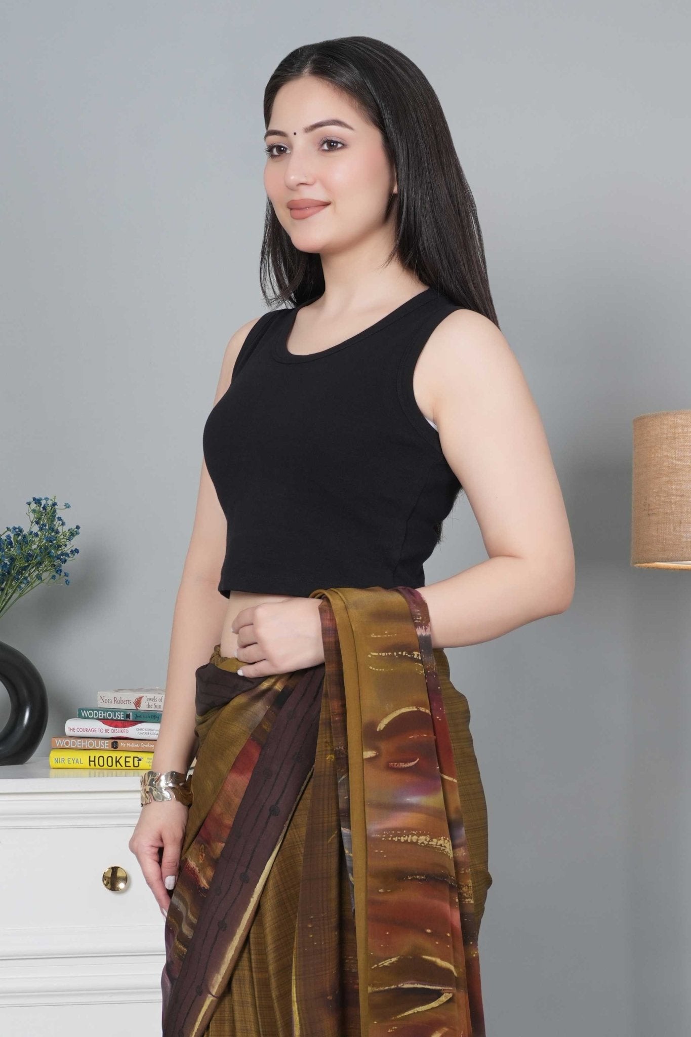 Black Rib Crop Blouse [ 100% USA HQ Cotton, 280 GSM non transparent fabric ] - Rib crop blouse