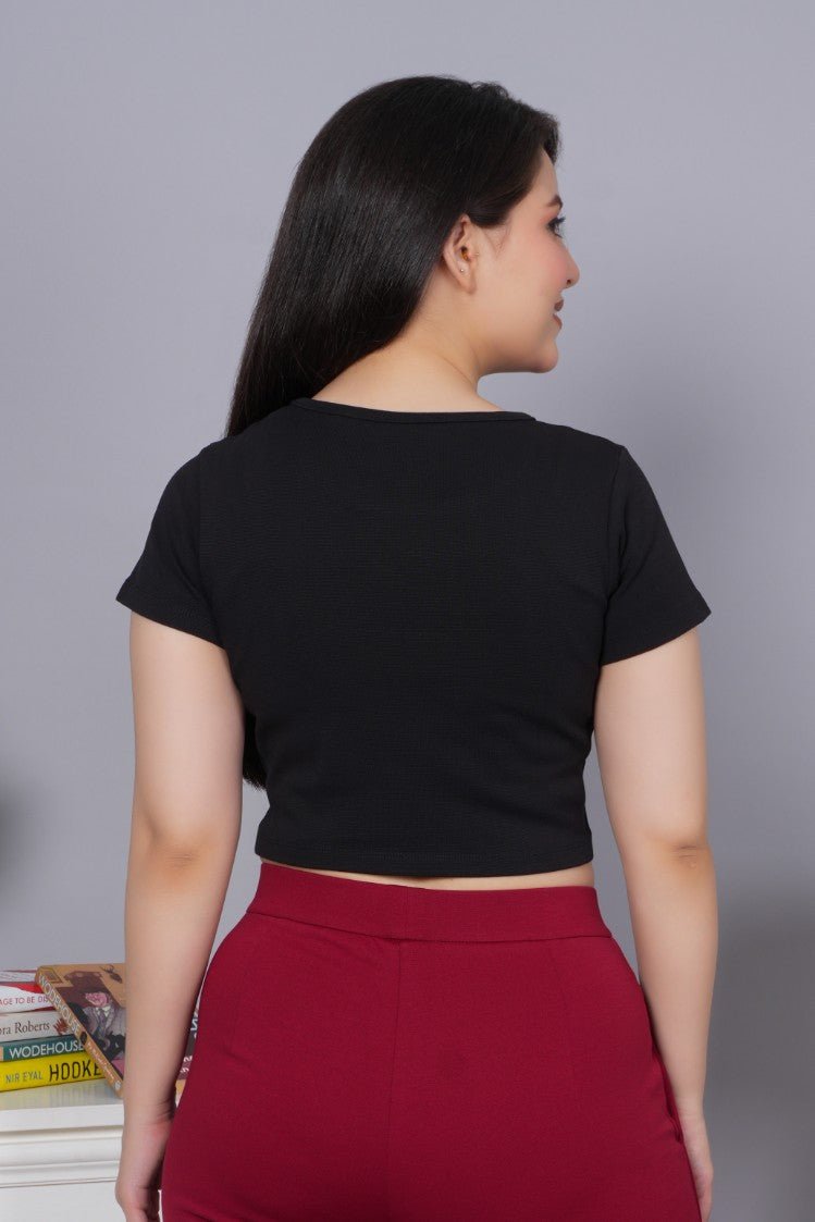 Black Rib Crop T Shirt 100% USA HQ Cotton, 280 GSM non transparent fabric