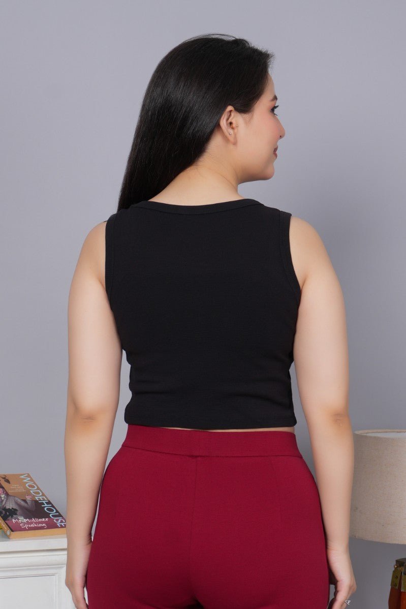 Black Rib Crop Vest [ 100% USA HQ Cotton, 280 GSM non transparent fabric ] - Rib crop vest