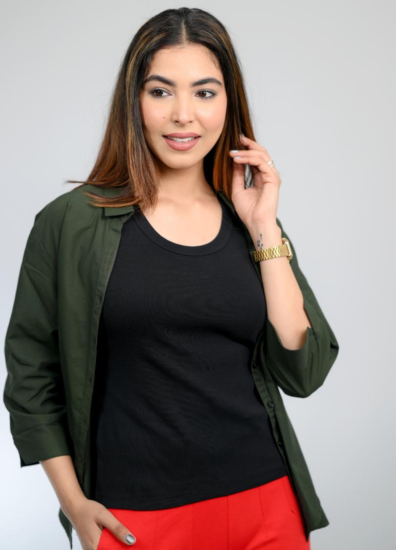 Black Rib Padded Vest [ 100% USA HQ Cotton, 280 GSM non transparent fabric ] - Rib padded vest