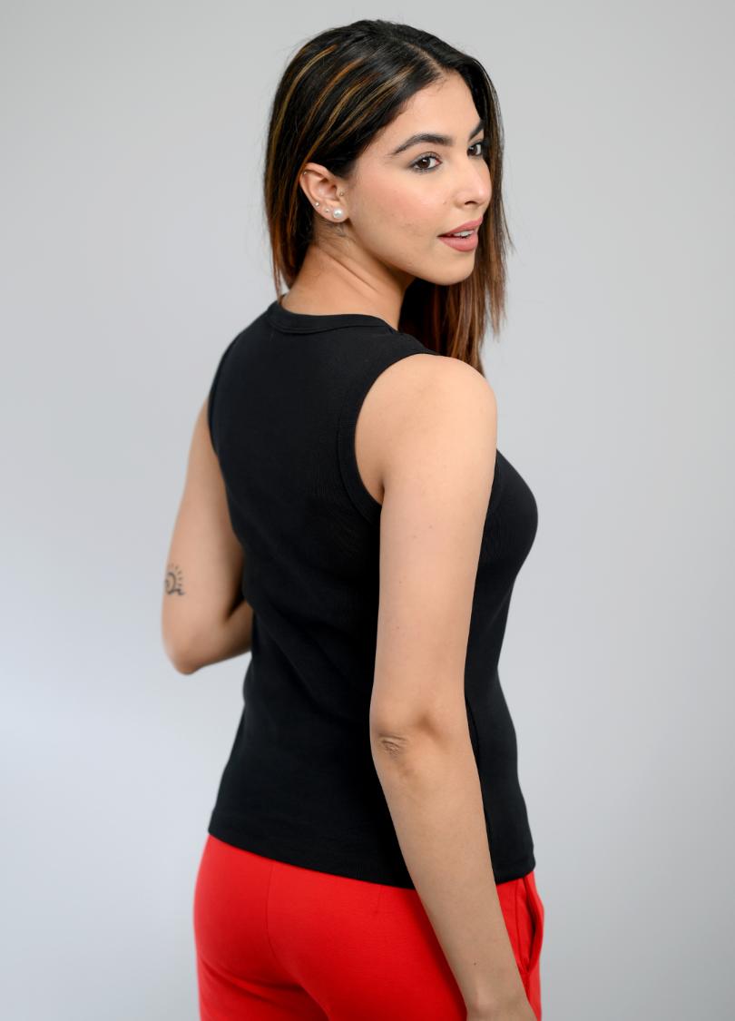 Black Rib Padded Vest [ 100% USA HQ Cotton, 280 GSM non transparent fabric ] - Rib padded vest