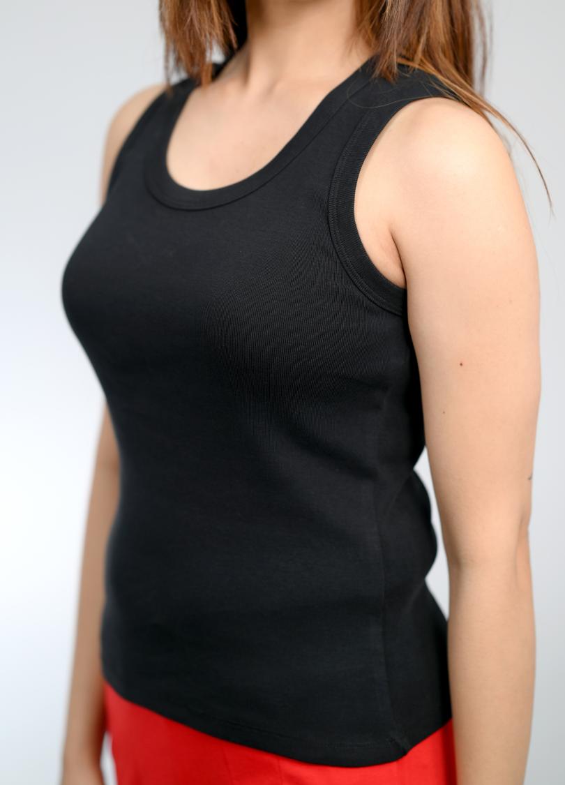 Black Rib Padded Vest [ 100% USA HQ Cotton, 280 GSM non transparent fabric ] - Rib padded vest