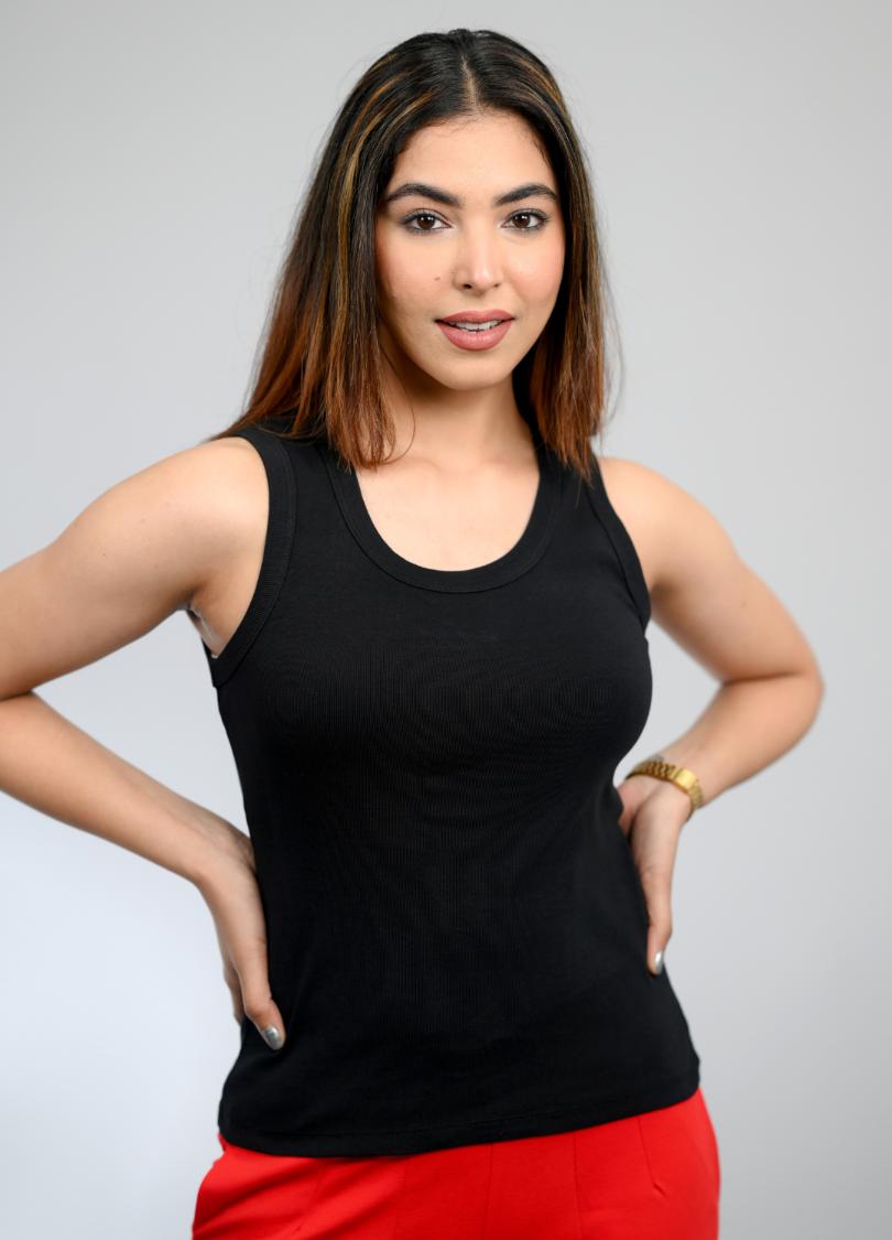 Black Rib Padded Vest [ 100% USA HQ Cotton, 280 GSM non transparent fabric ] - Rib padded vest