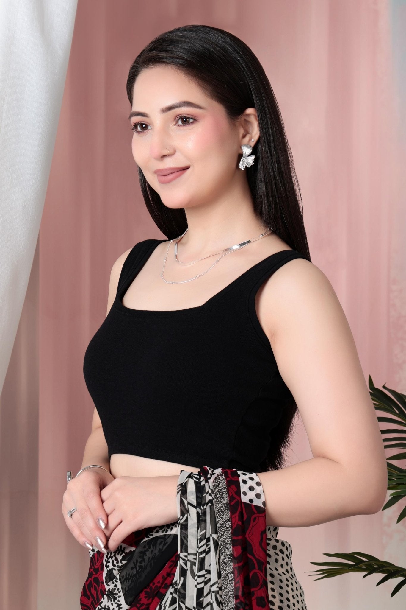 Black Rib Square Neck Sleeveless Blouse [ 100% USA HQ Cotton, 280 GSM non transparent fabric ] -Rib blouse