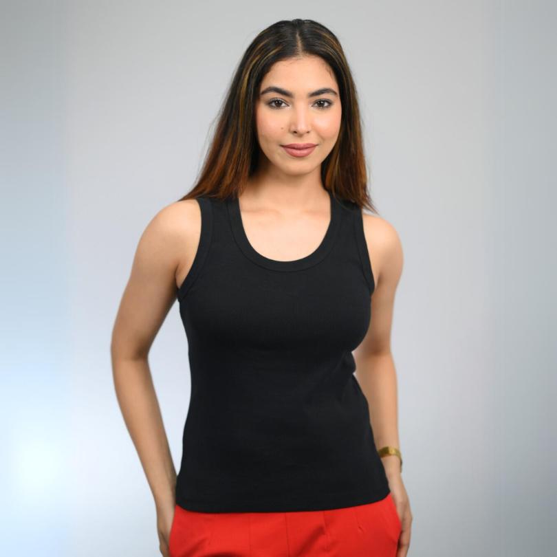 Black Rib Top [ 100% USA HQ Cotton, 280 GSM non transparent fabric ] - Rib top