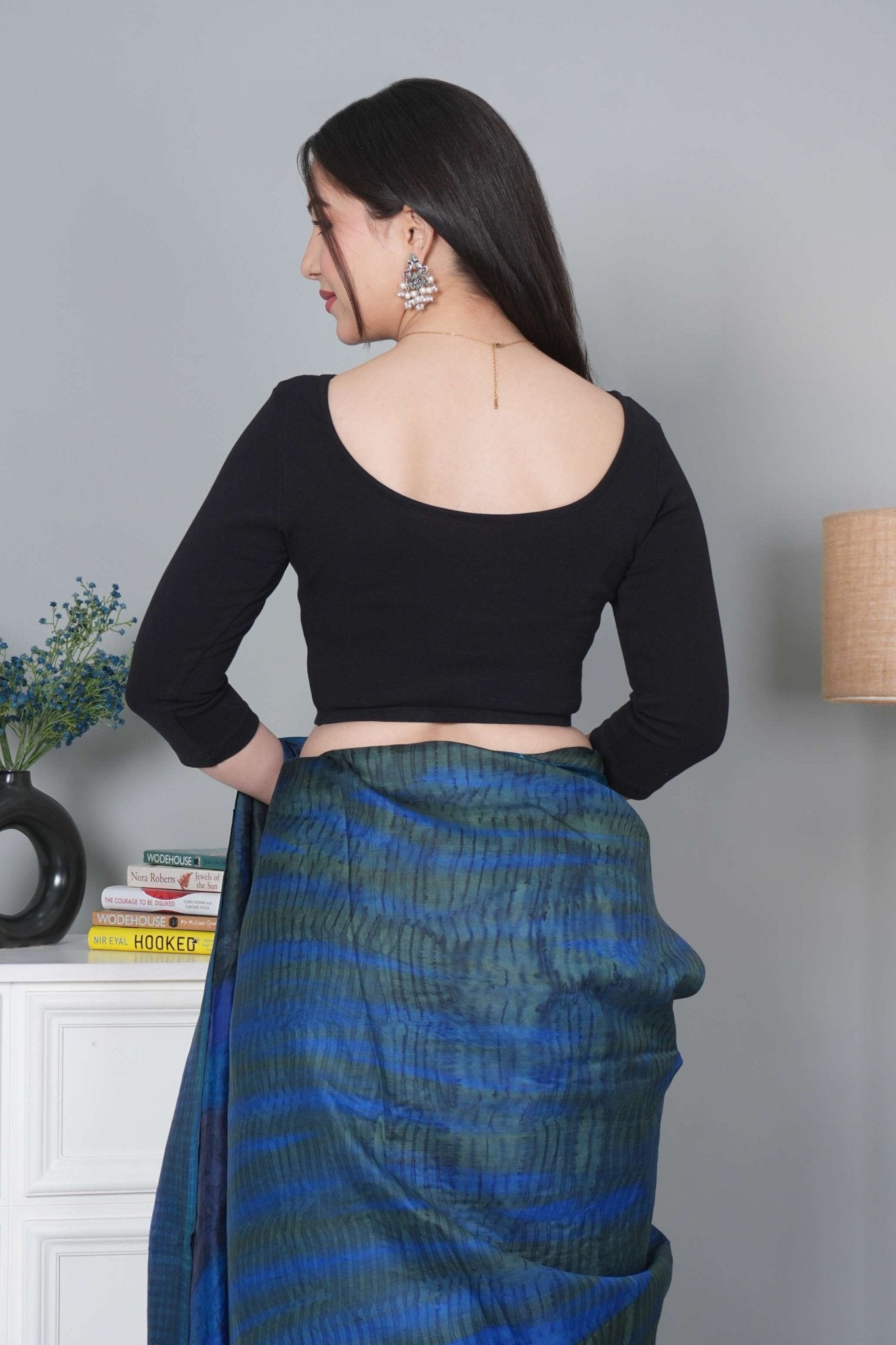 Black Rib V Neck 3/4 Sleeve Blouse [ 100% USA HQ Cotton, 280 GSM non transparent fabric ] - Rib blouse