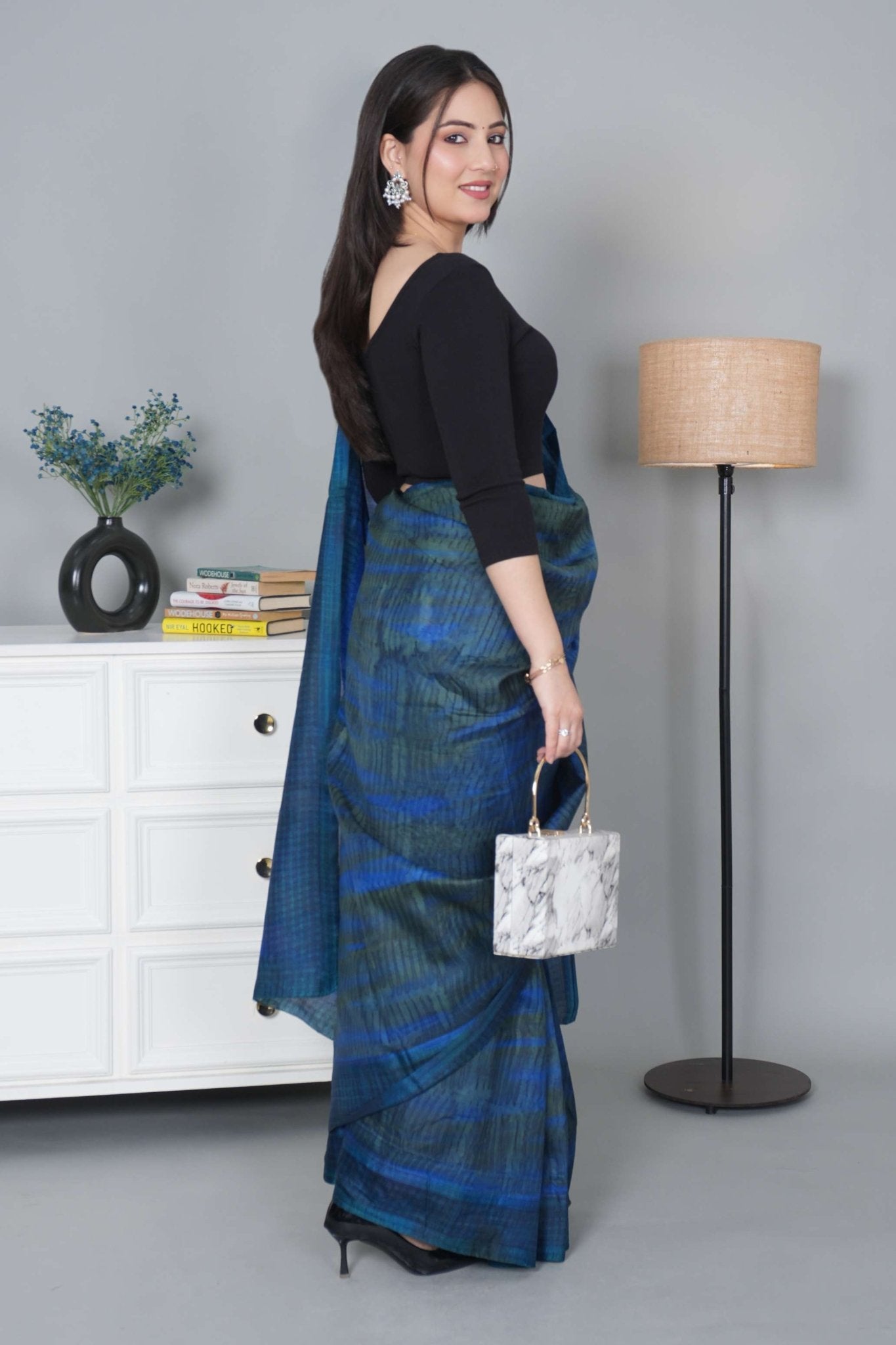 Black Rib V Neck 3/4 Sleeve Blouse [ 100% USA HQ Cotton, 280 GSM non transparent fabric ] - Rib blouse