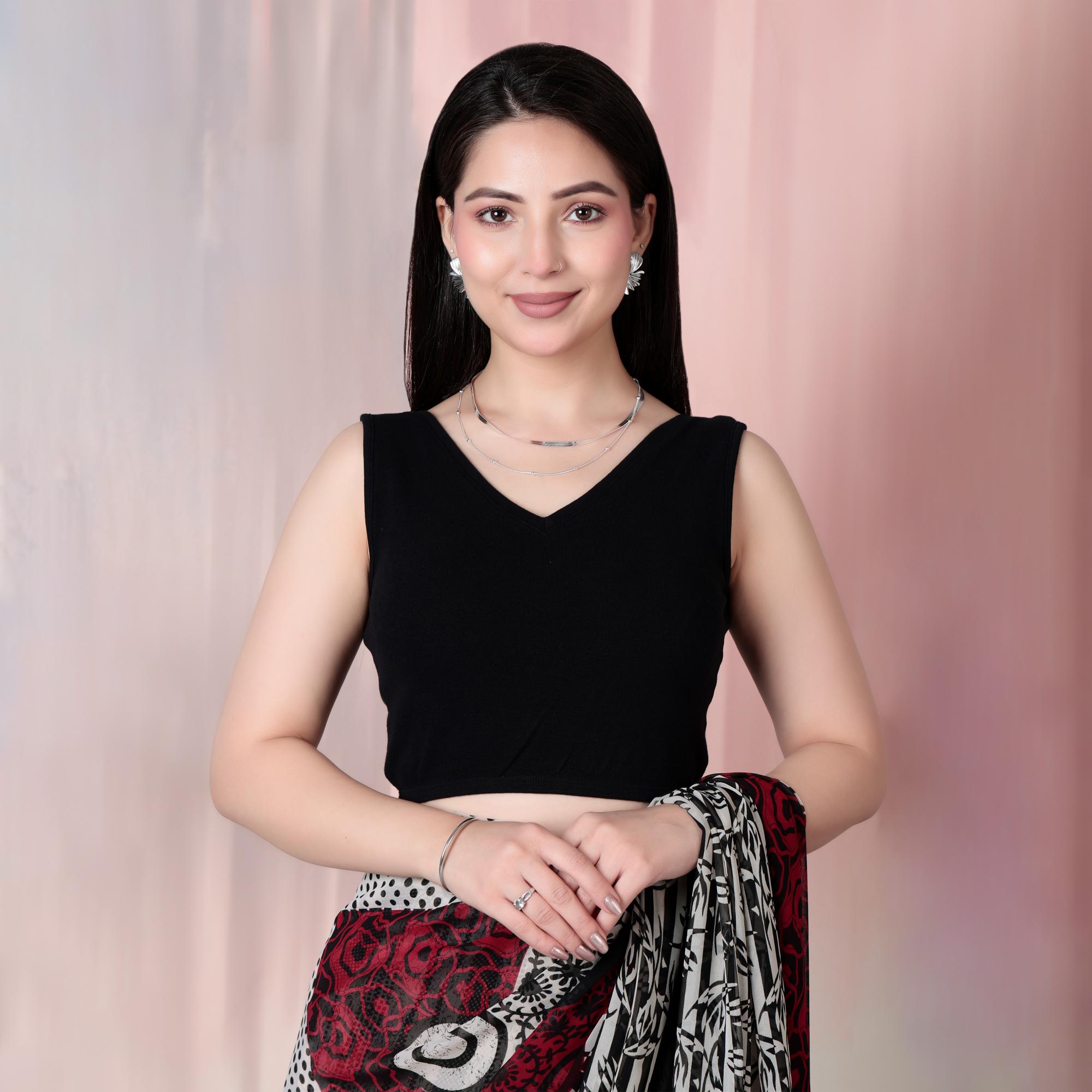 Black Rib V Neck Sleeveless Blouse [ 100% USA HQ Cotton, 280 GSM non transparent fabric ] -Rib blouse