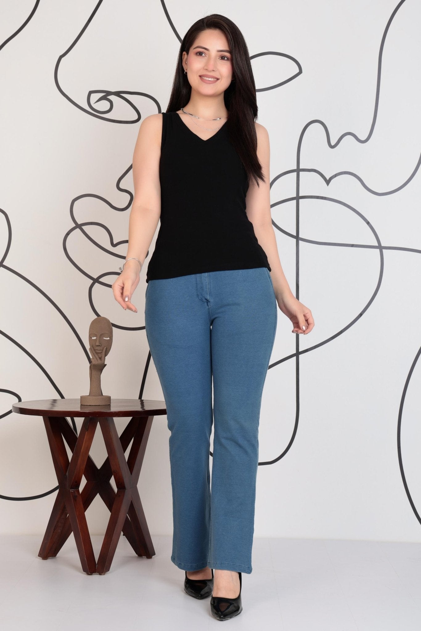 Black rib v-neck vest [ 280 GSM non transparent fabric ] -Rib top