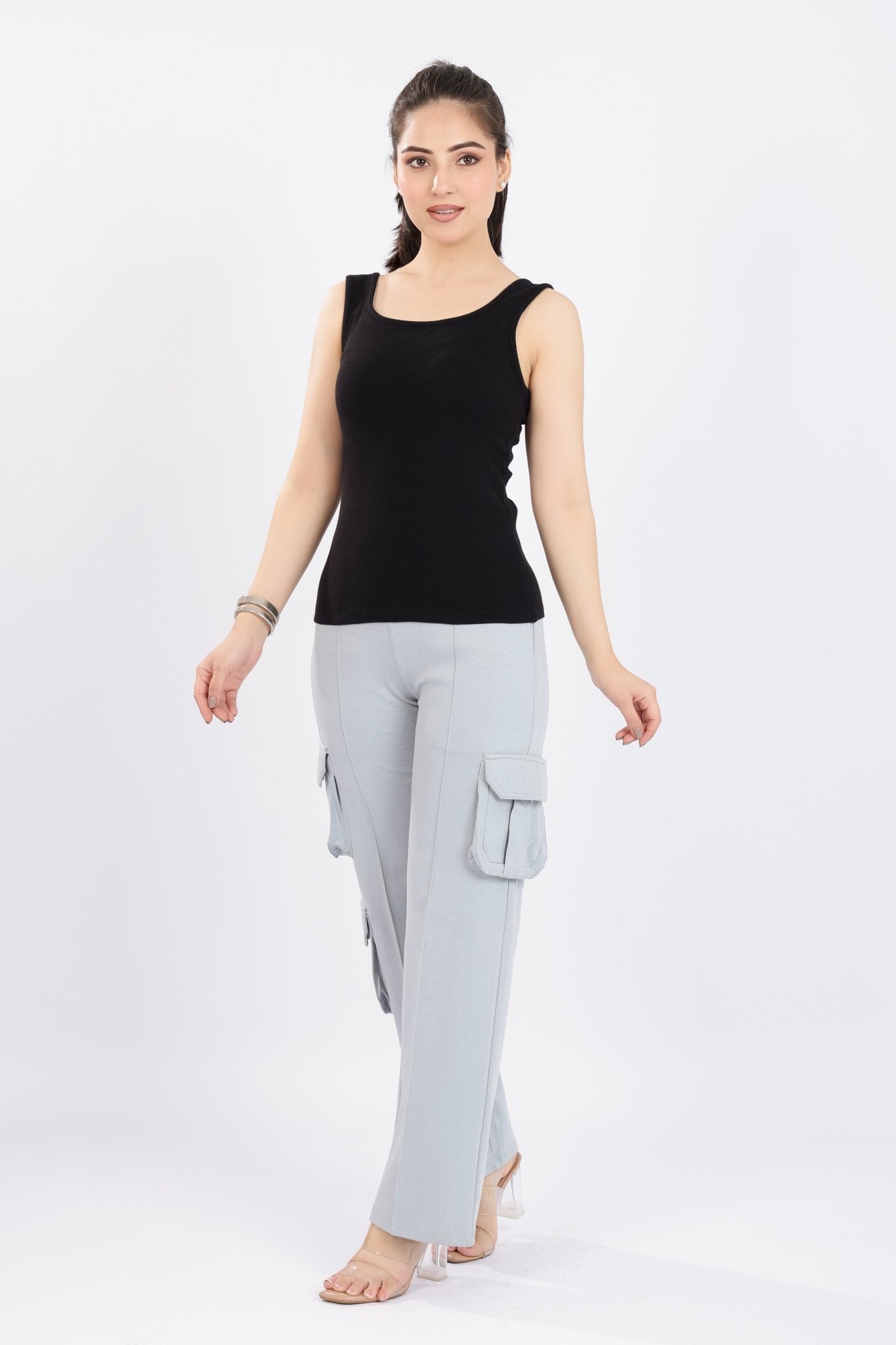 Black square neck tank top [ 280 GSM non transparent fabric ] -Rib top