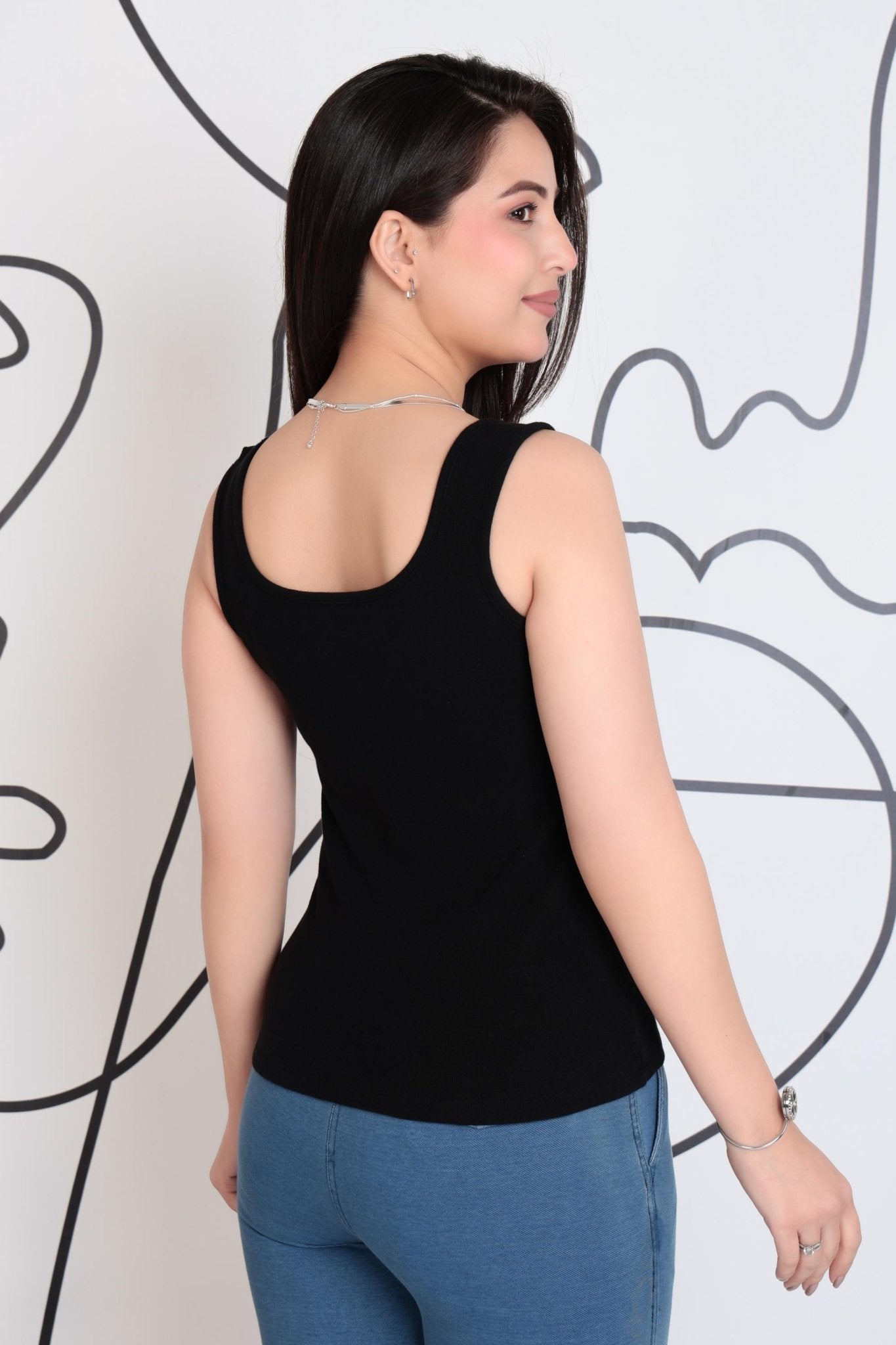 Black square neck tank top [ 280 GSM non transparent fabric ] -Rib top