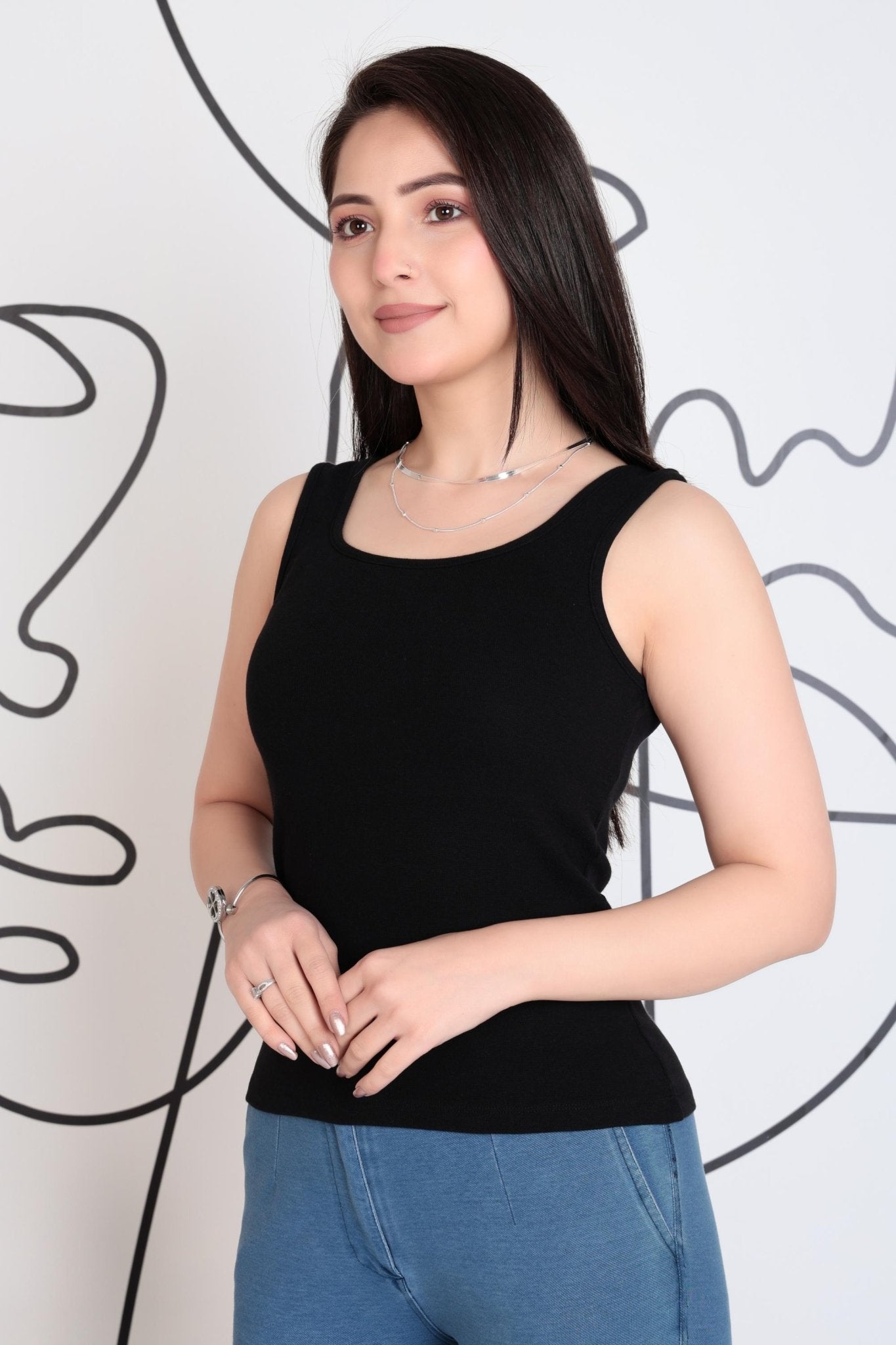 Black square neck tank top [ 280 GSM non transparent fabric ] -Rib top