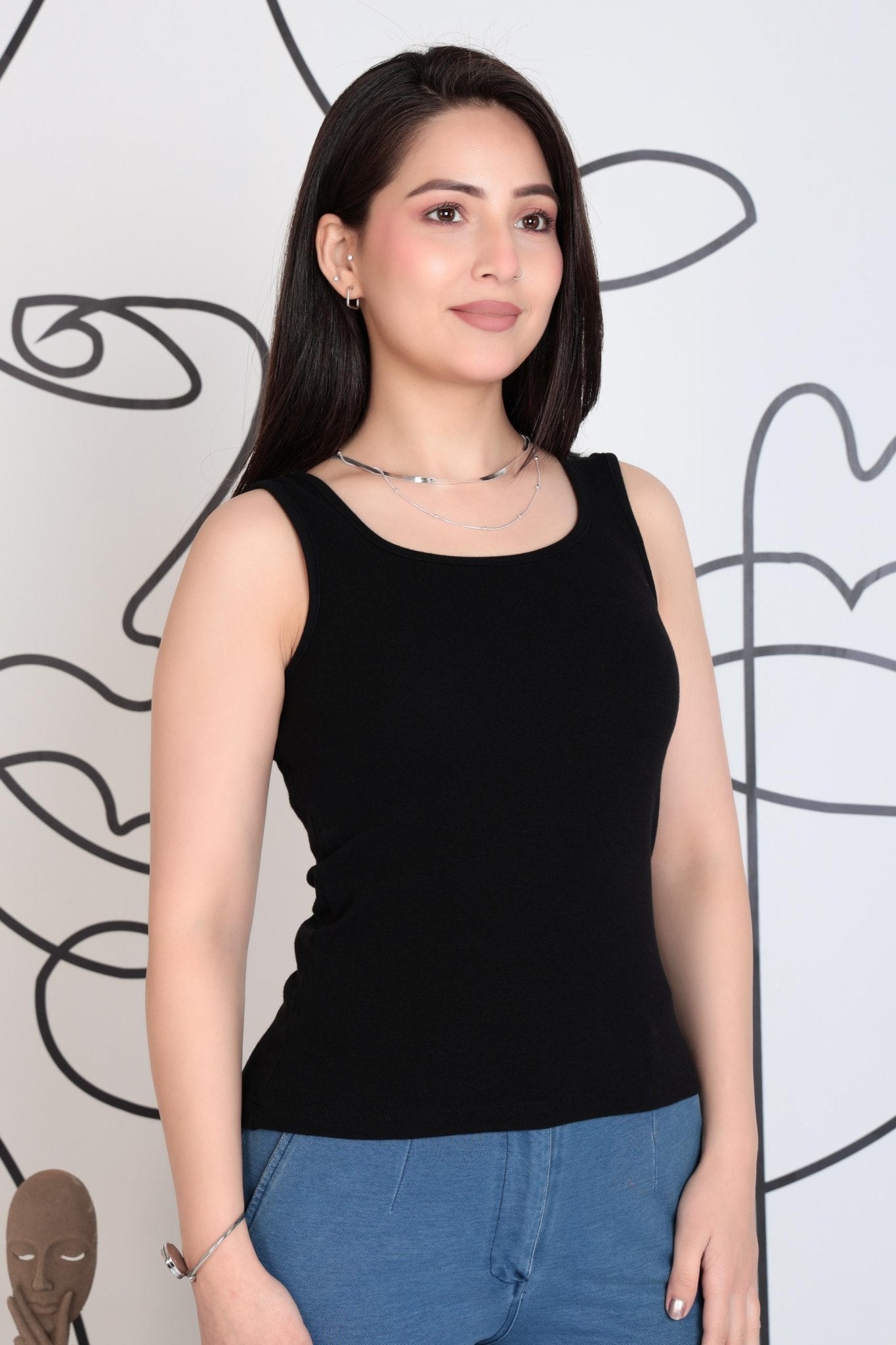 Black square neck tank top [ 280 GSM non transparent fabric ] -Rib top