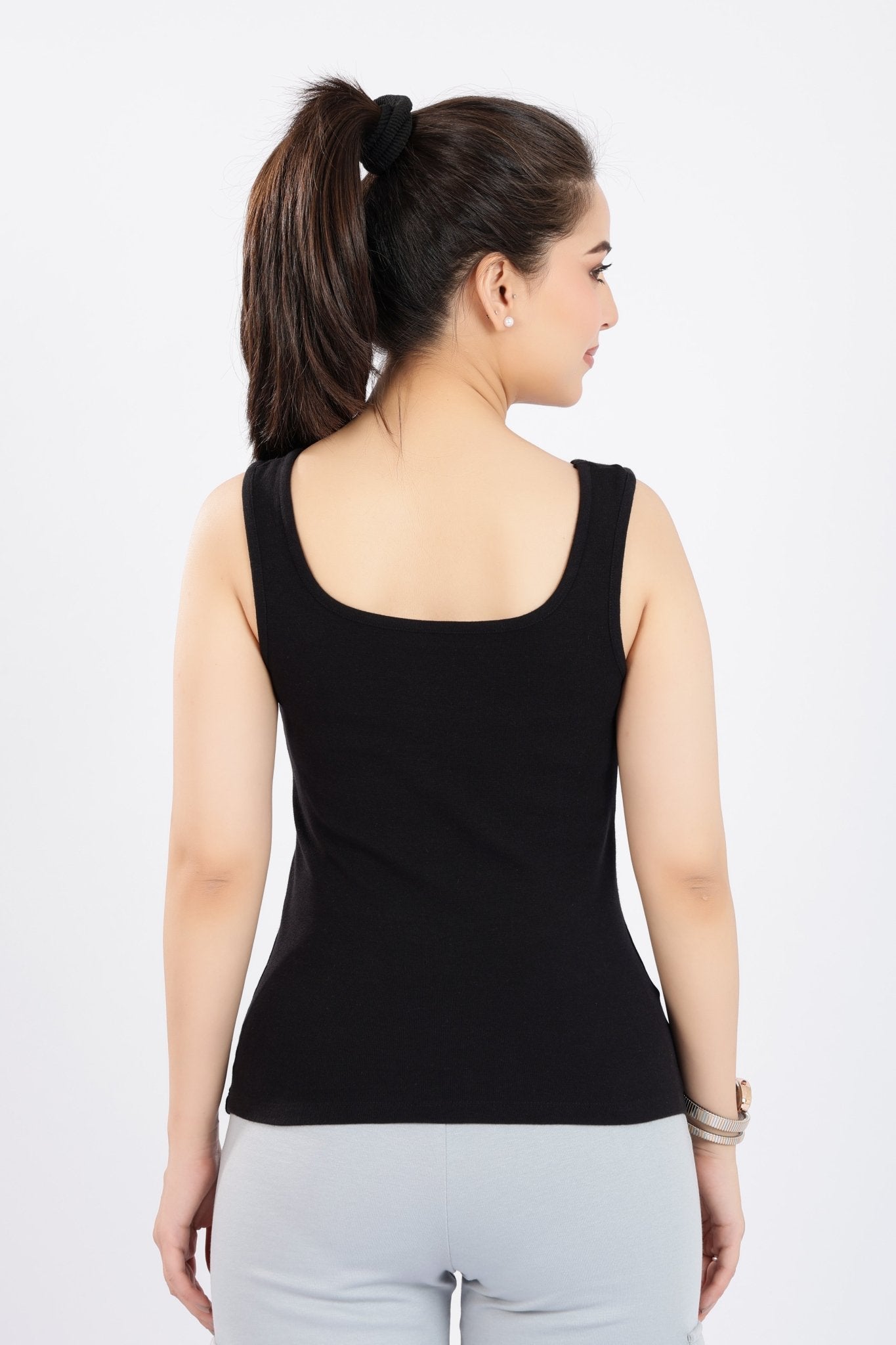 Black square neck tank top [ 280 GSM non transparent fabric ] -Rib top