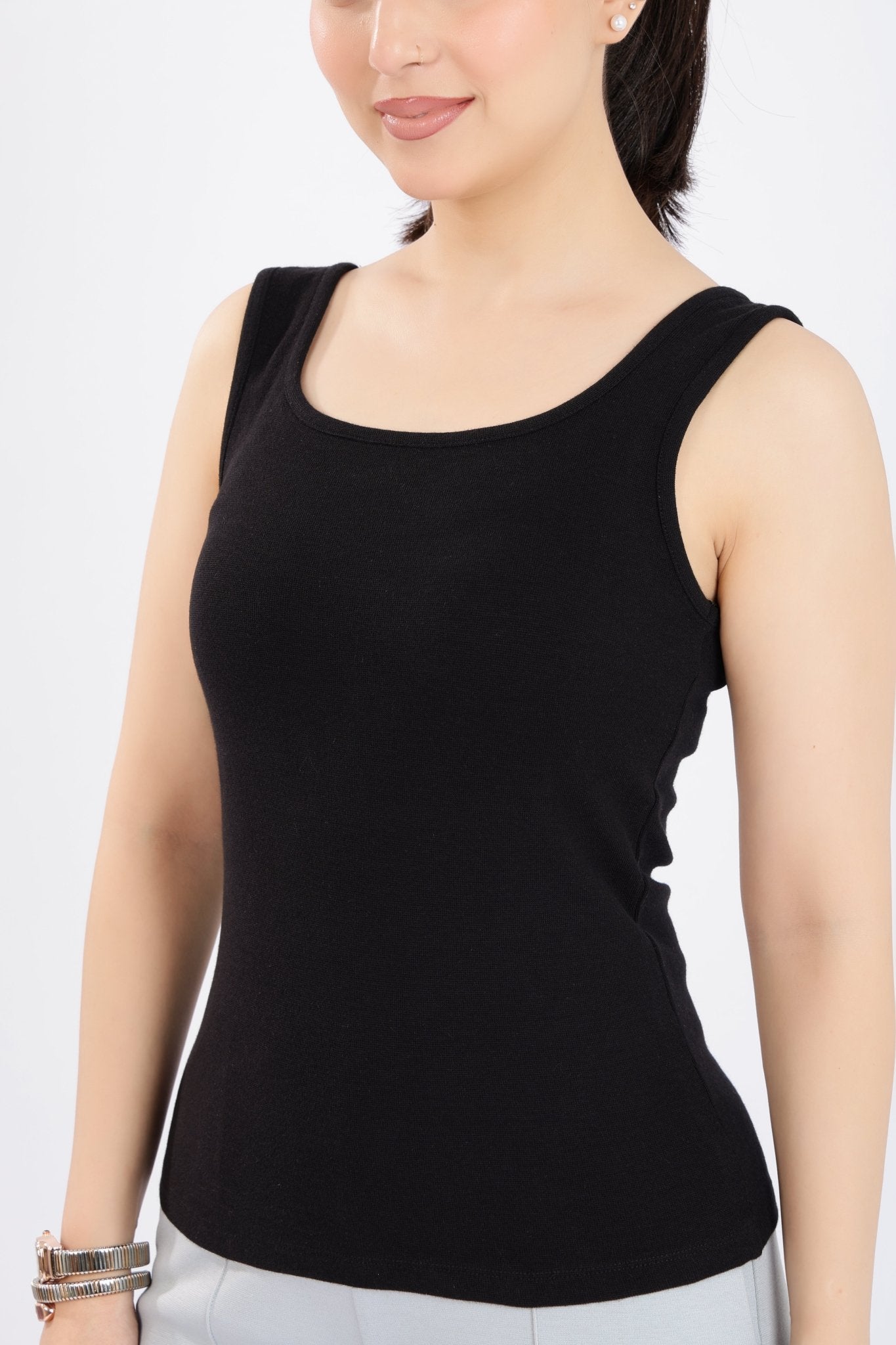 Black square neck tank top [ 280 GSM non transparent fabric ] -Rib top