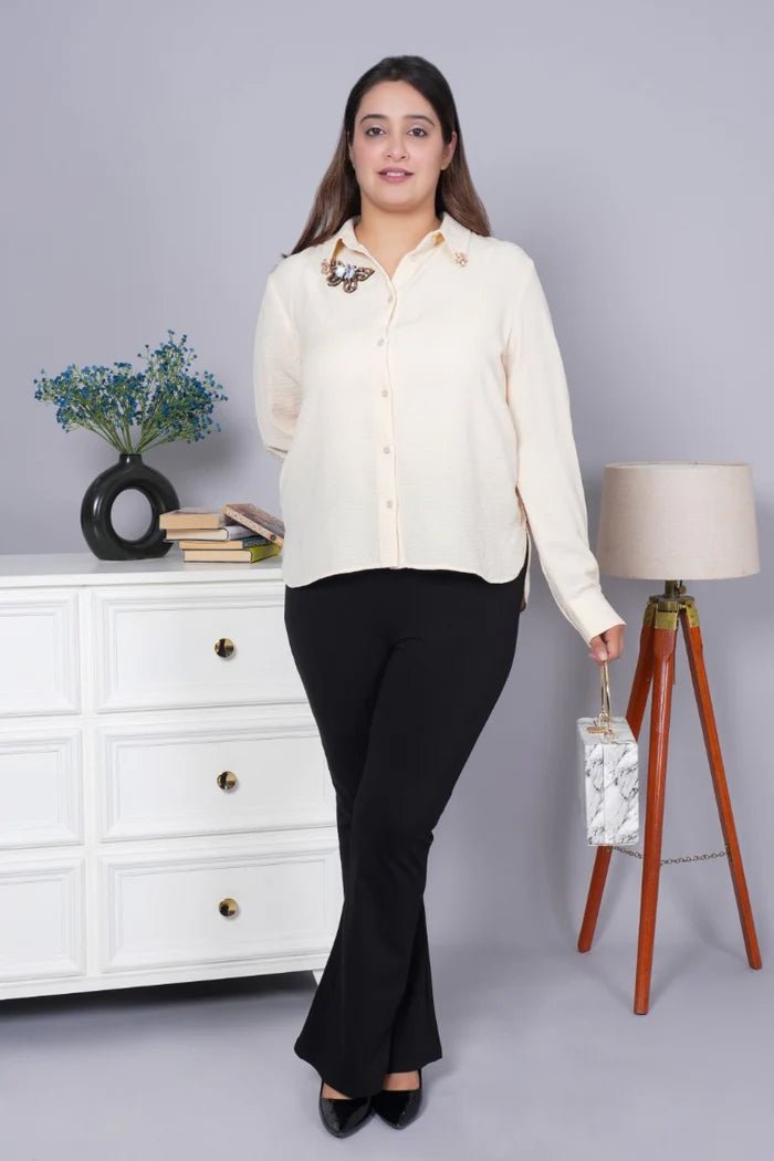 Black stretchable biowash cotton lycra flare legging with superior elastic belt. -Cotton flare