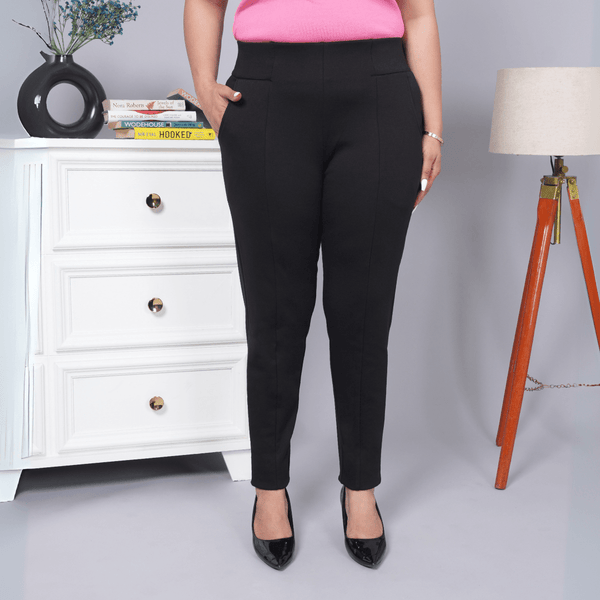 Black stretchable biowash USA HQ cotton premium jegging pant with pockets & superior elastic belt. - Milano jegging pants with pcoket