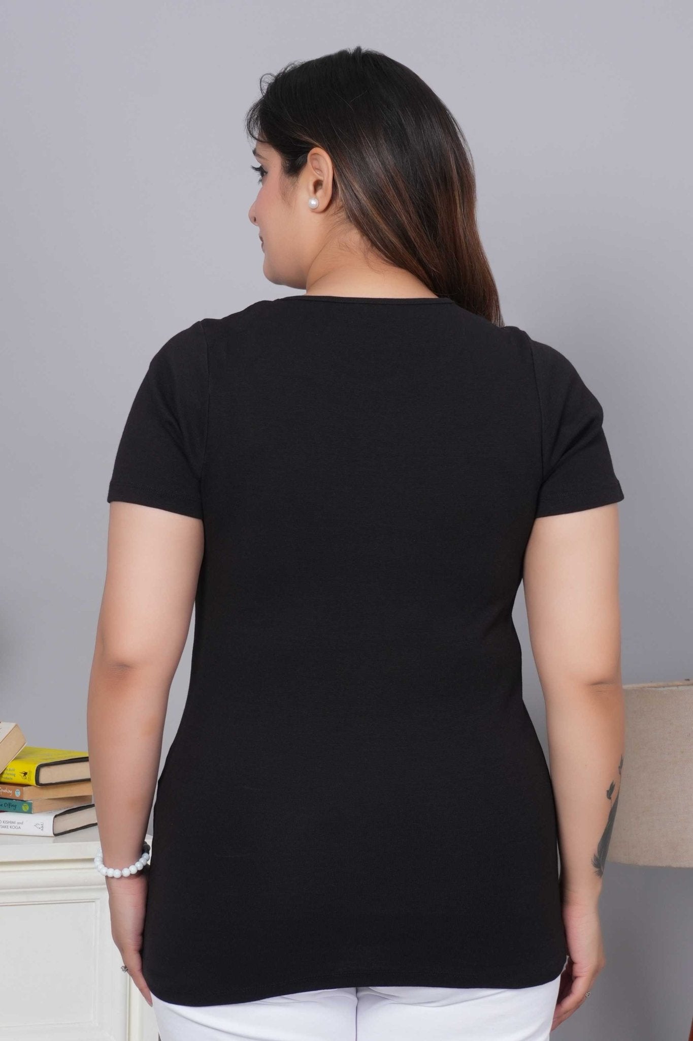 Black Stretchable Rib T Shirt [ 100% USA HQ Cotton, 280 GSM non transparent fabric ] - Rib t shirt