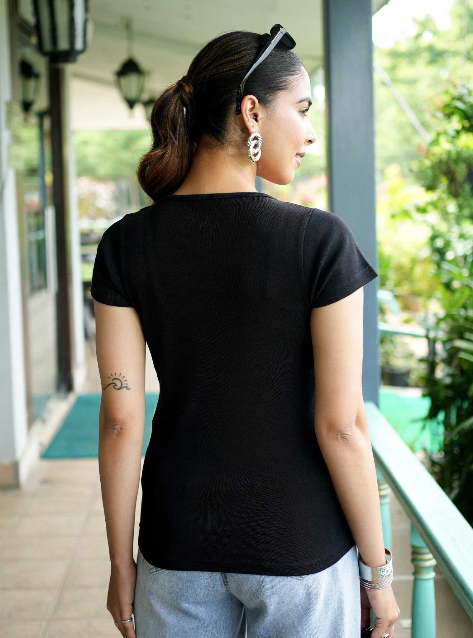 Black Stretchable Rib T Shirt [ 100% USA HQ Cotton, 280 GSM non transparent fabric ] - Rib t shirt