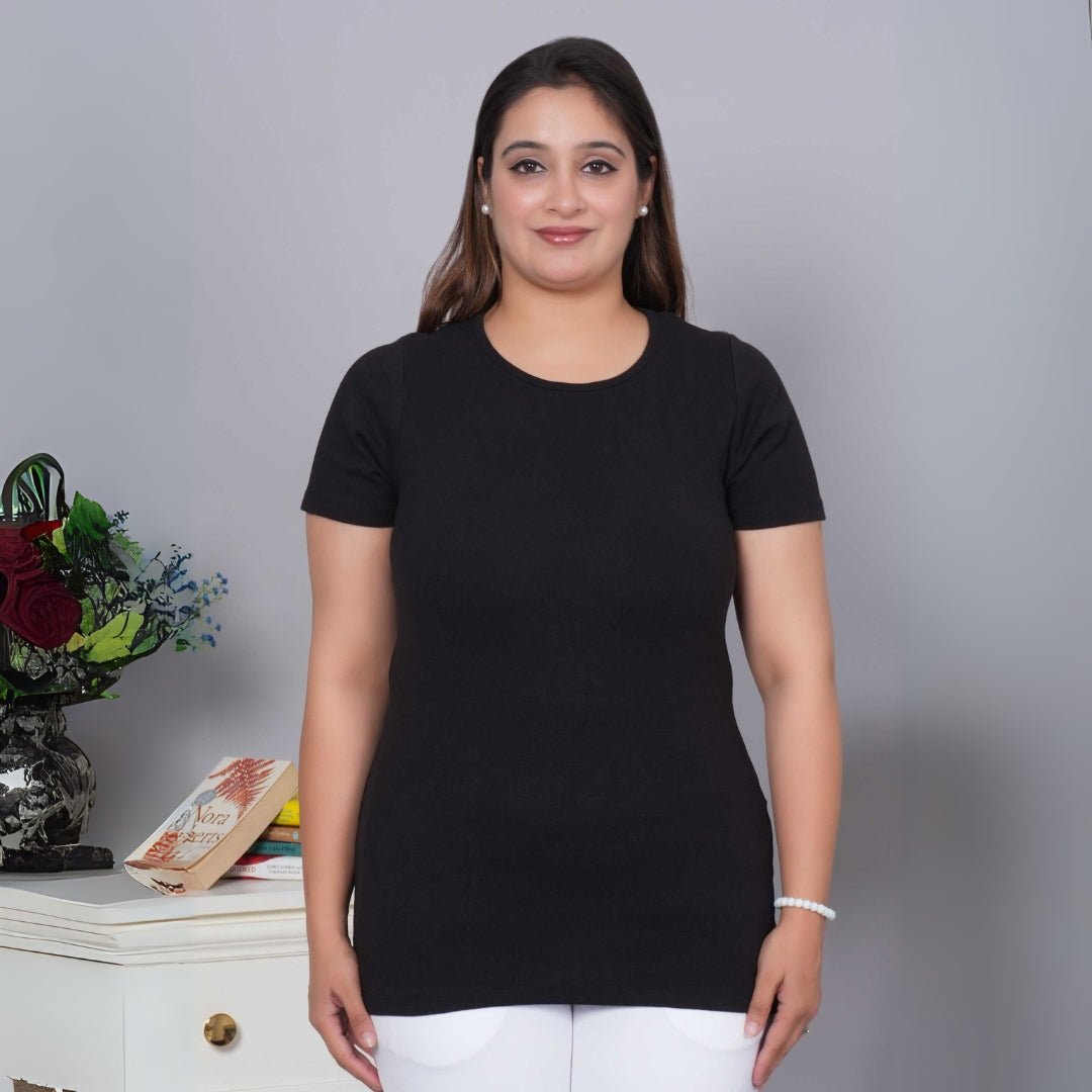 Black Stretchable Rib T Shirt [ 100% USA HQ Cotton, 280 GSM non transparent fabric ] - Rib t shirt