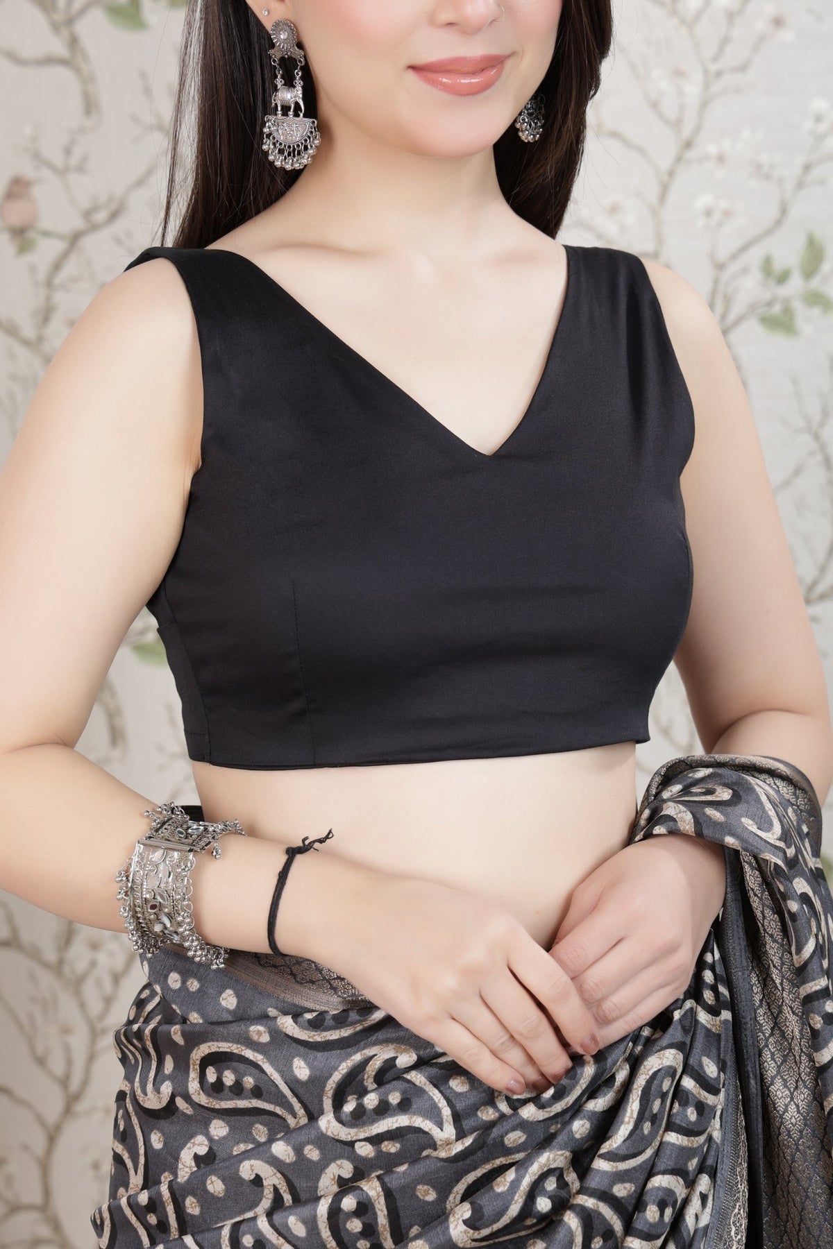 Black v neck cotton blouse made from premium cotton -Blouse