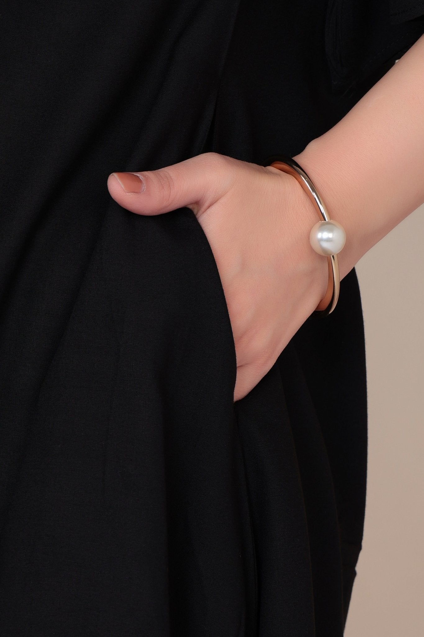 Black v-neck line dress with sleeves [ Premium 100% Rayon, Liva Certified ] -Rayon flare dress with pocket