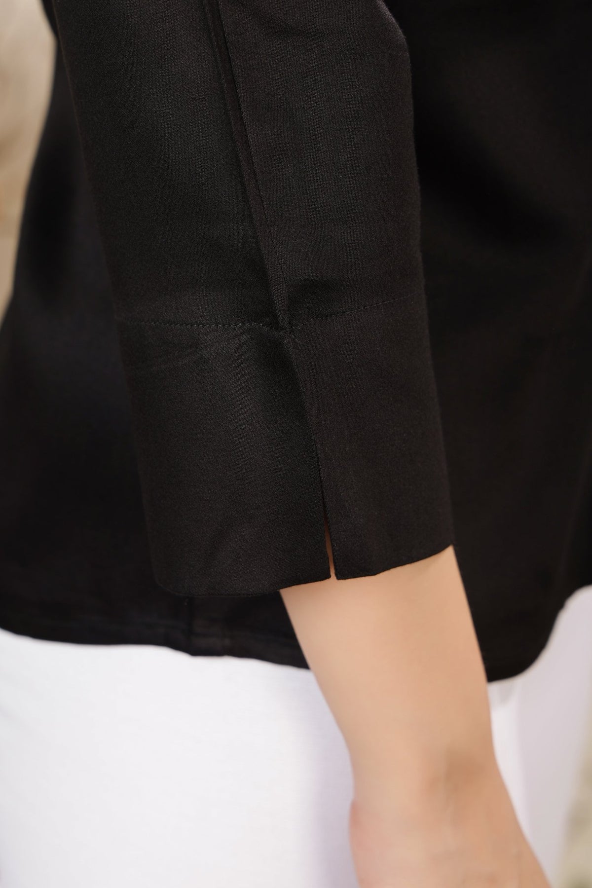 Black v-neck satin top -satin shirt