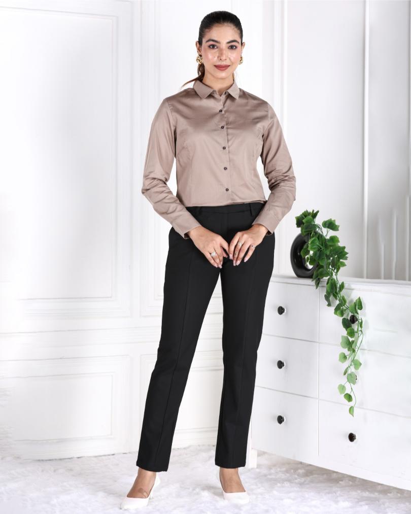 Black woven formal pants with with spandex [Straight fit] - Woven formal pants