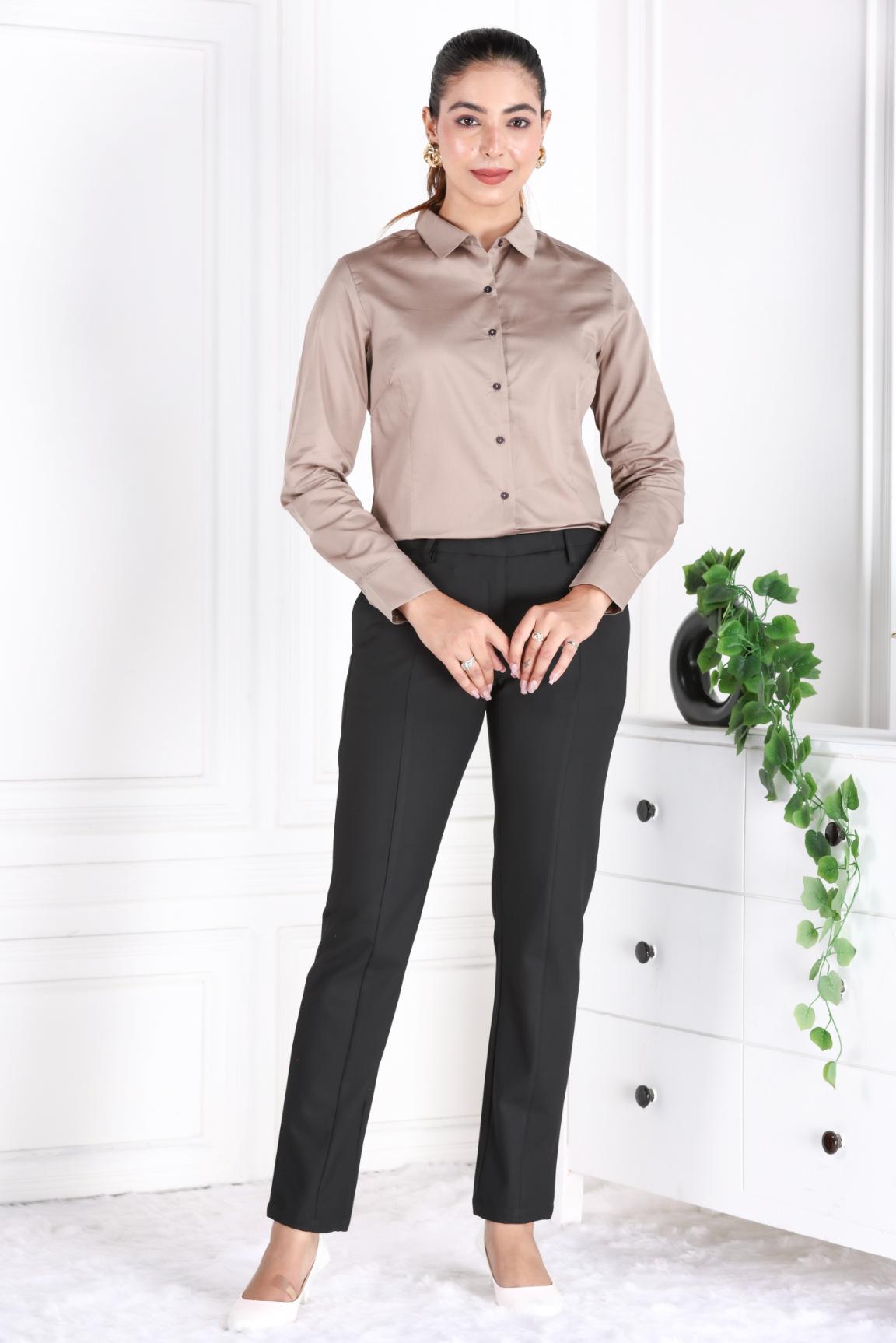 Black woven formal pants with with spandex [Straight fit] - Woven formal pants