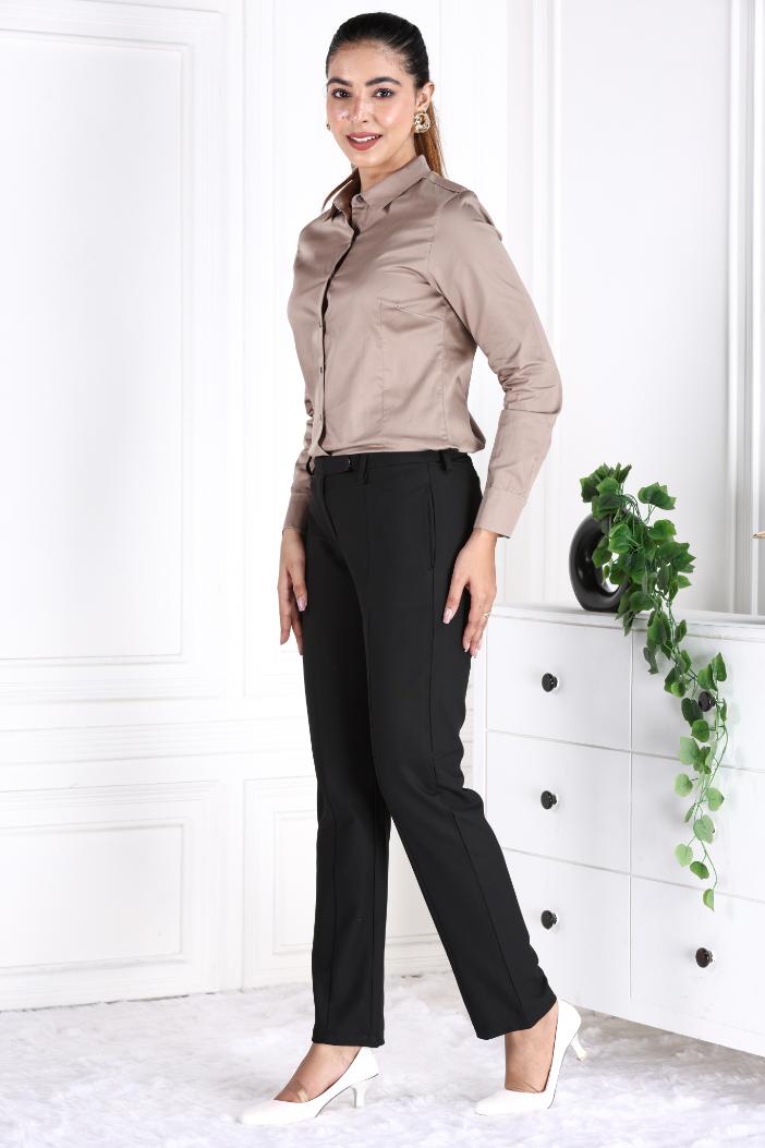 Black woven formal pants with with spandex [Straight fit] - Woven formal pants