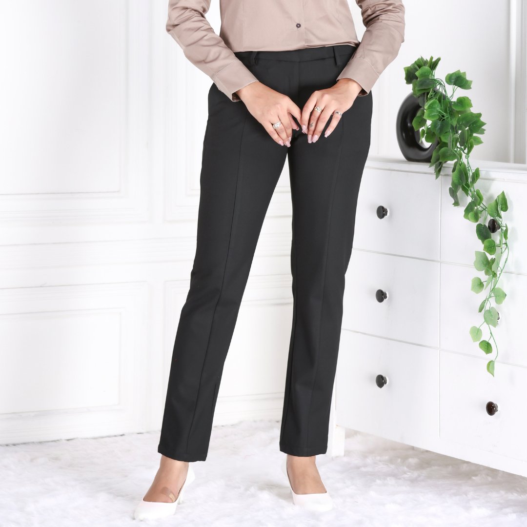 Black woven formal pants with with spandex [Straight fit] - Woven formal pants