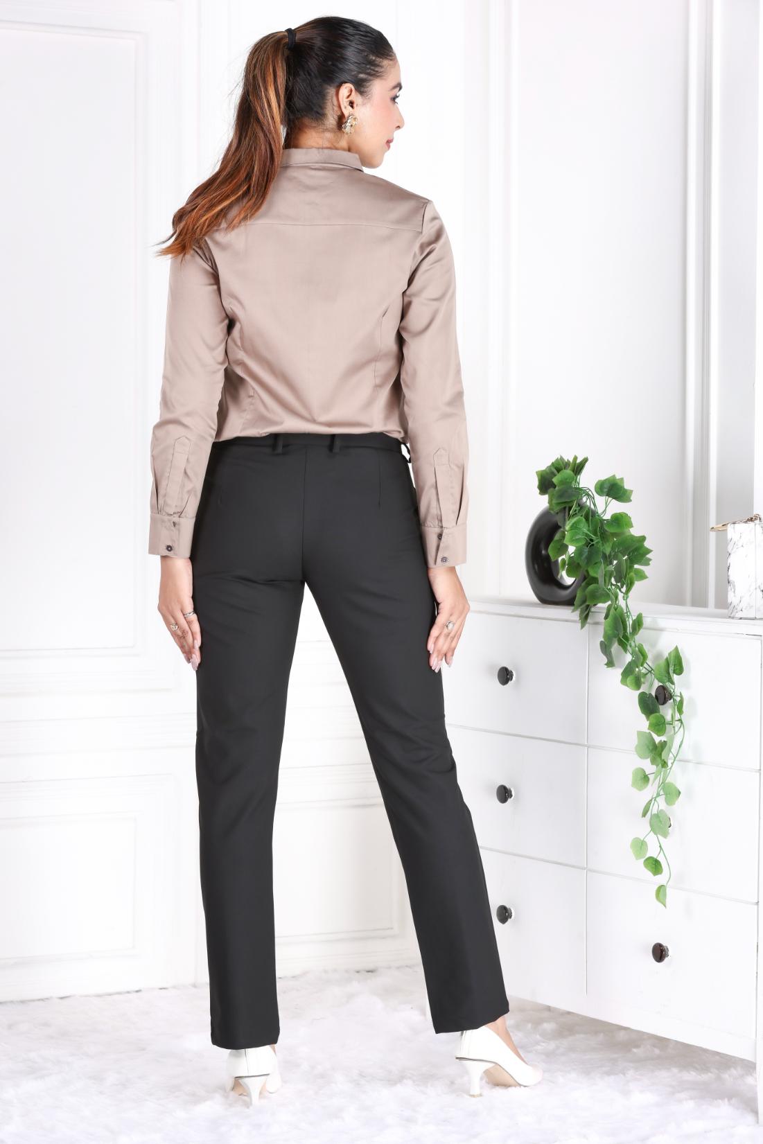 Black woven formal pants with with spandex [Straight fit] - Woven formal pants