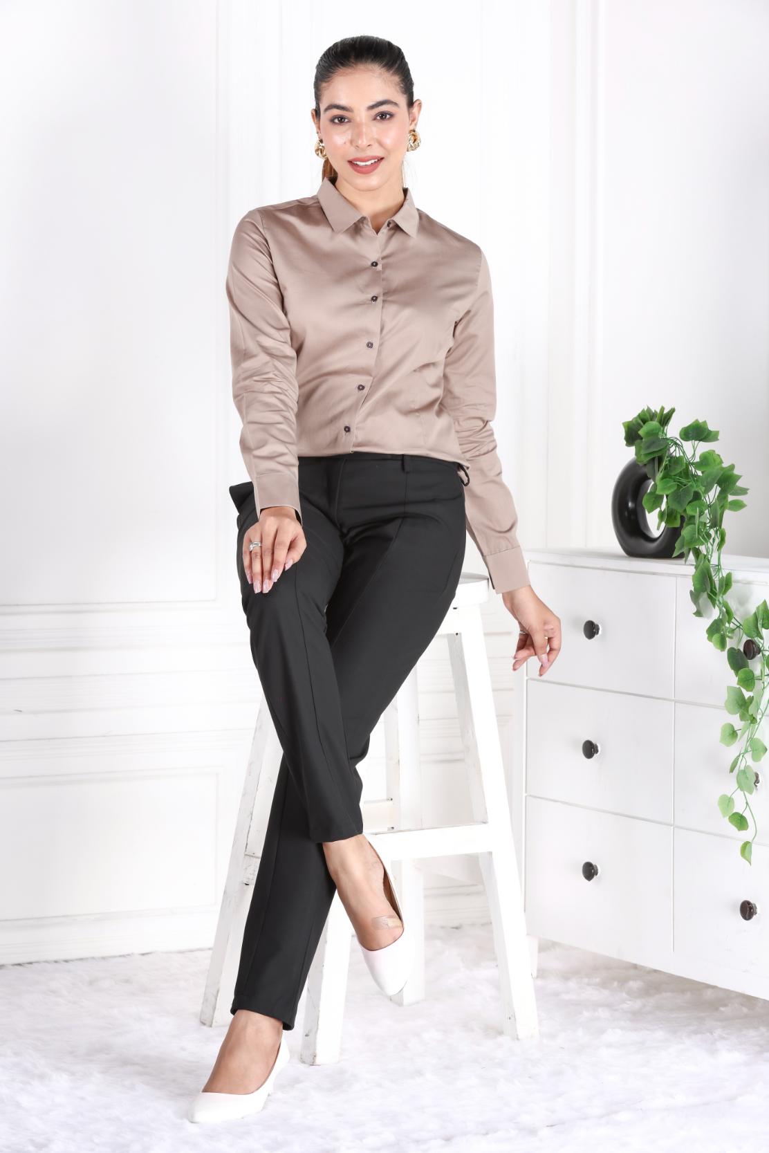 Black woven formal pants with with spandex [Straight fit] - Woven formal pants