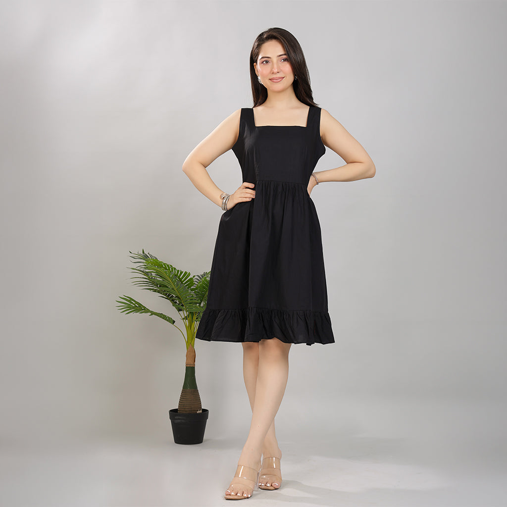 Black square neck strap dress [100% pure cotton]