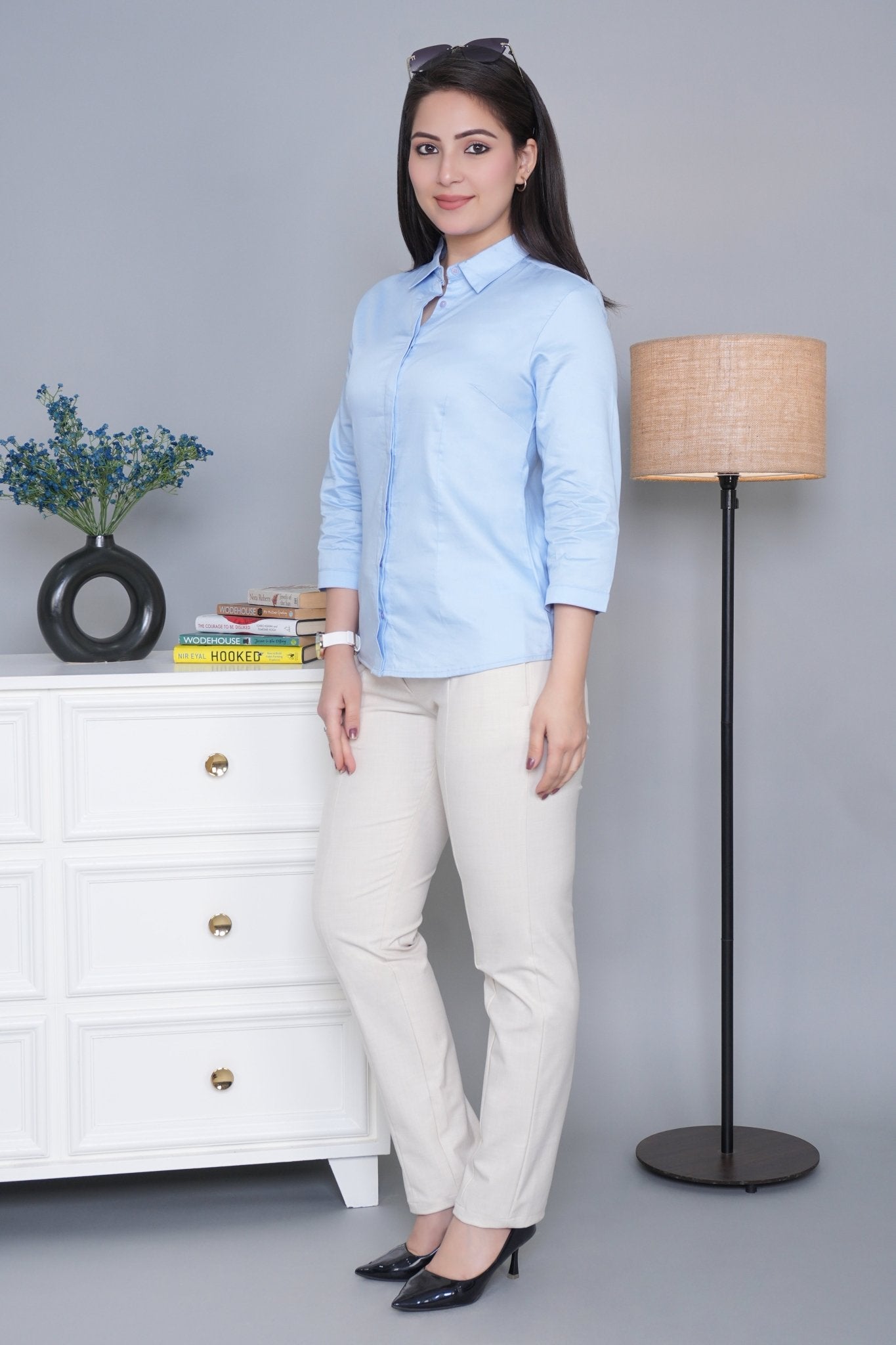 Blue cotton office placket shirt - Cotton office placket shirt